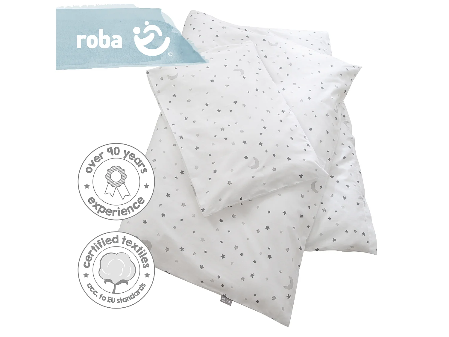 Ensemble de lit pour enfant Roba 70 x 140 cm Étoiles gris - Lit enfant combiné avec matelas, tour de lit et ciel de lit