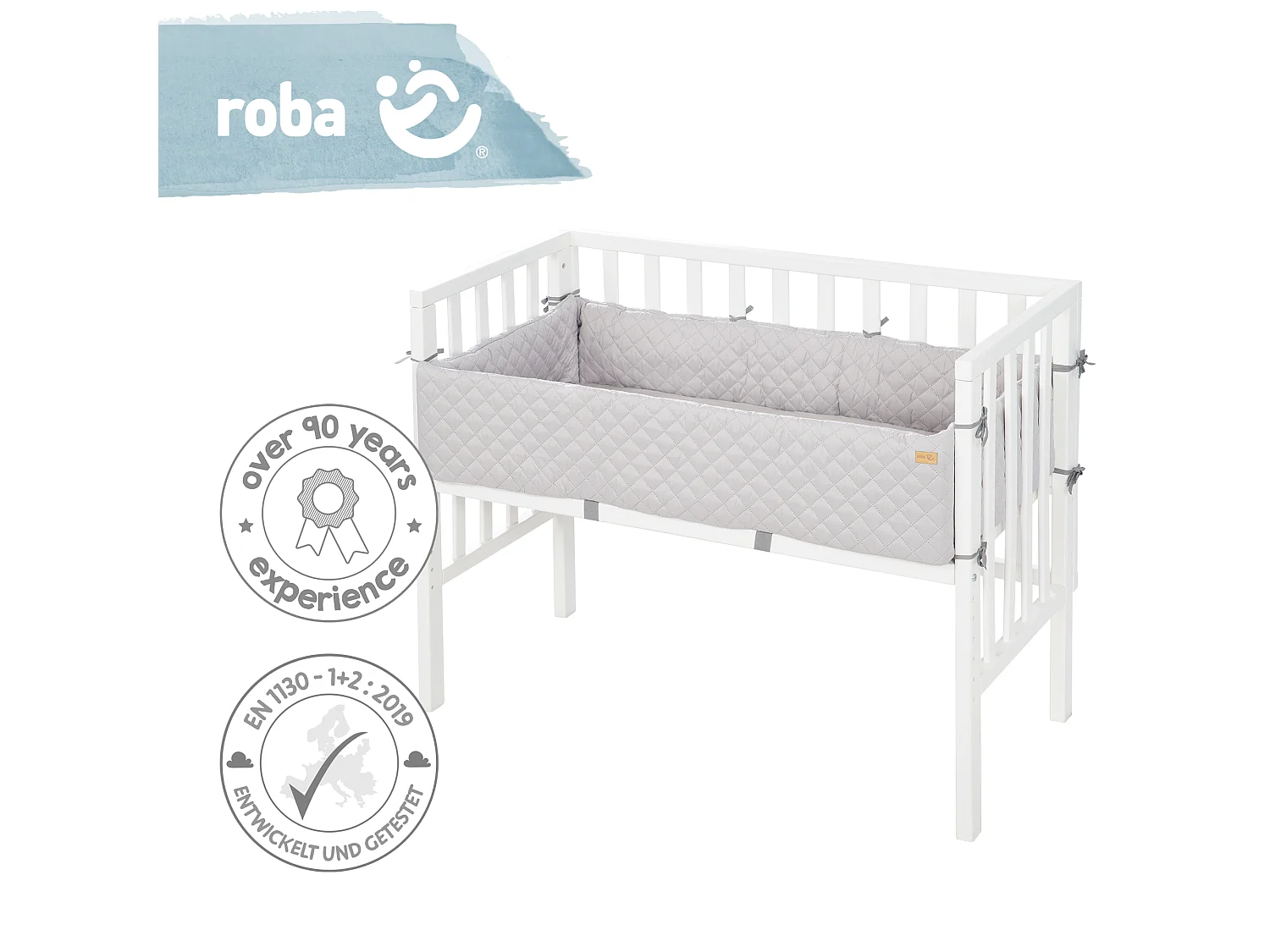 Lit Bébé Latéral Blanc roba Style 2en1 avec Barrière de Sécurité et Matelas 45x90cm