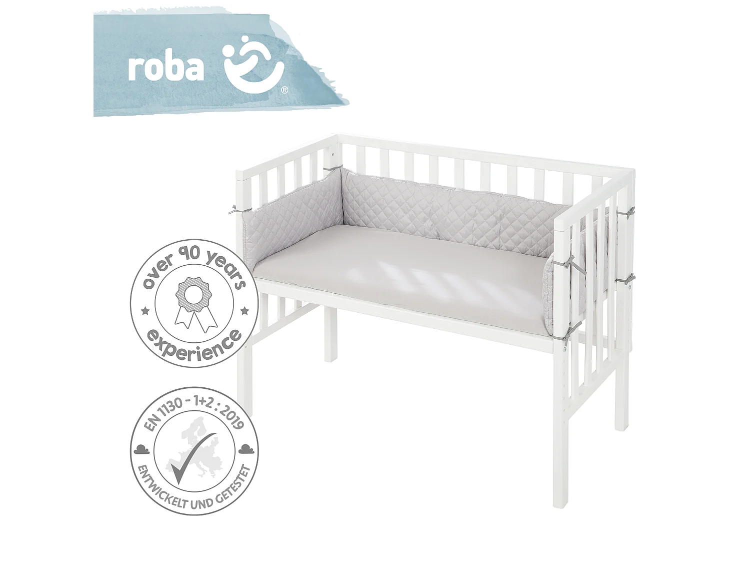 Lit Bébé Latéral Blanc roba Style 2en1 avec Barrière de Sécurité et Matelas 45x90cm