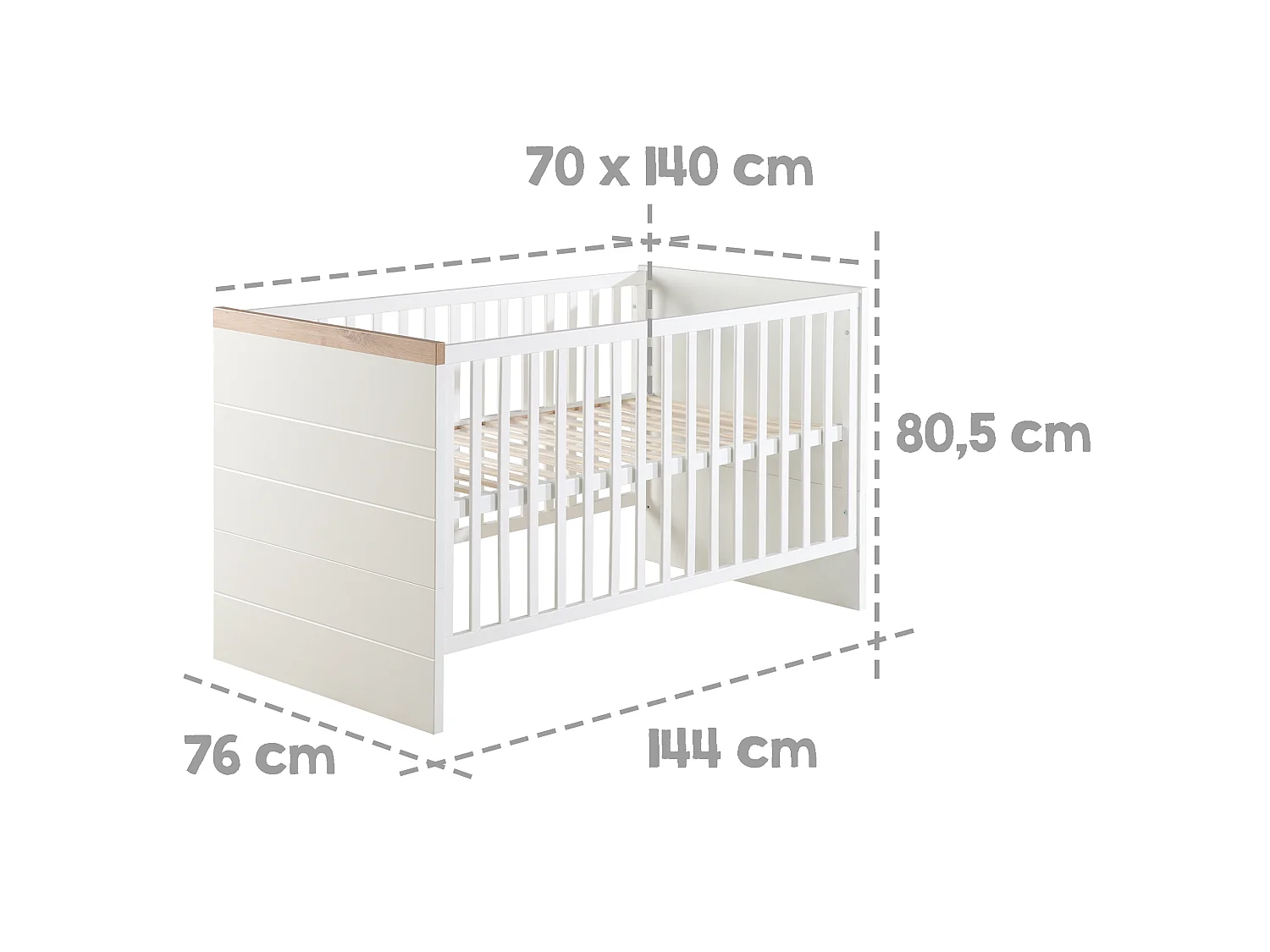 Cuna convertible para bebé roba Nele 70x140 cm - Artisan Eiche Blanco