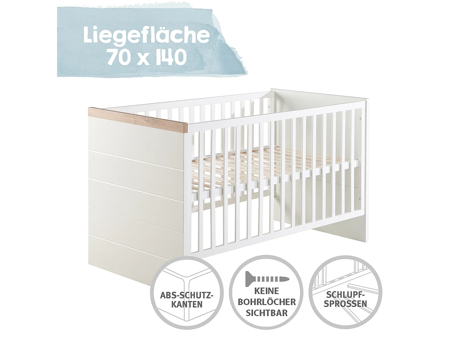 Cuna convertible para bebé roba Nele 70x140 cm - Artisan Eiche Blanco
