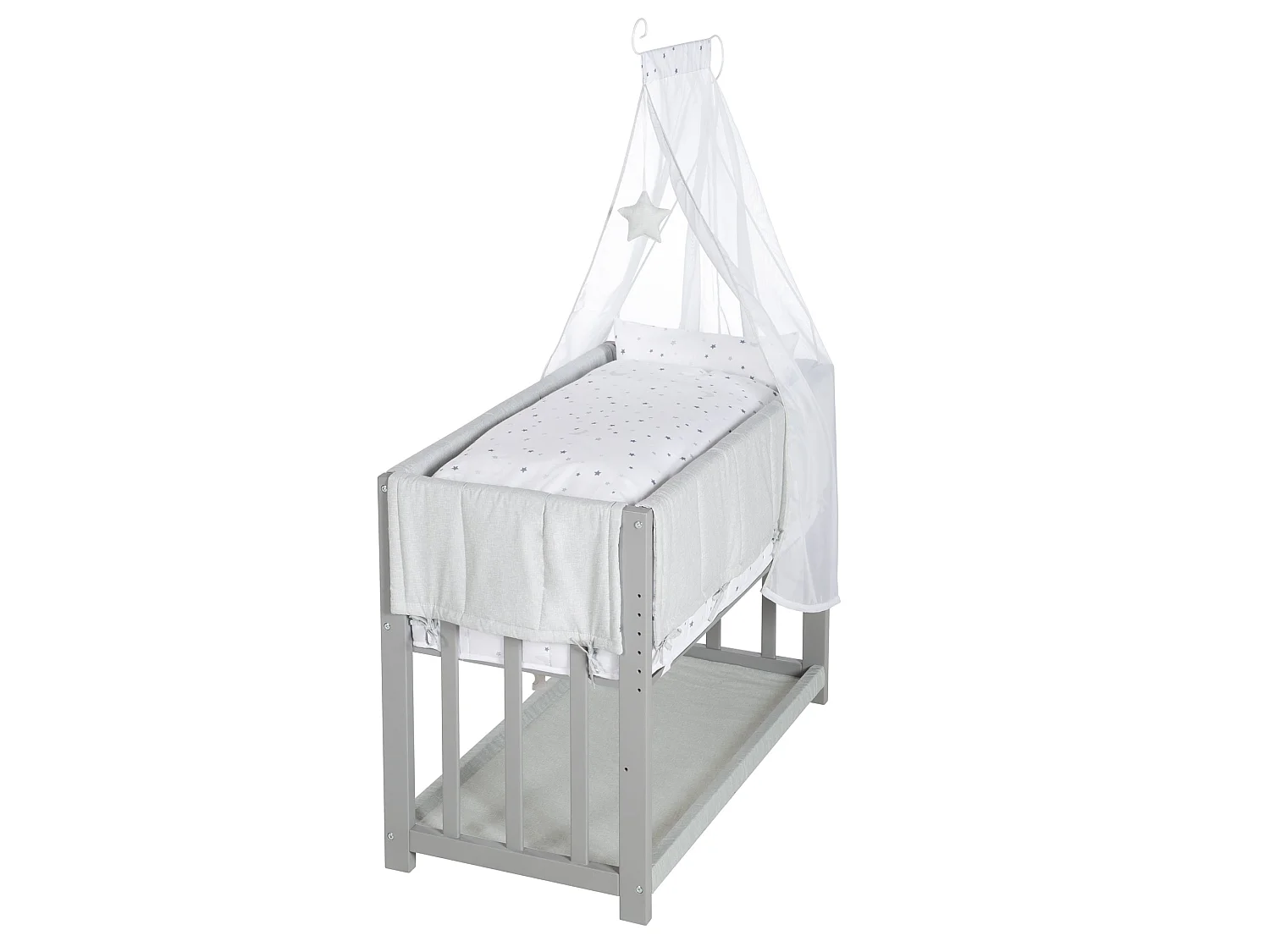 Lit Bébé 3 en 1 Roba en Gris Design Magique Étoile avec Matelas et Ensemble de Literie