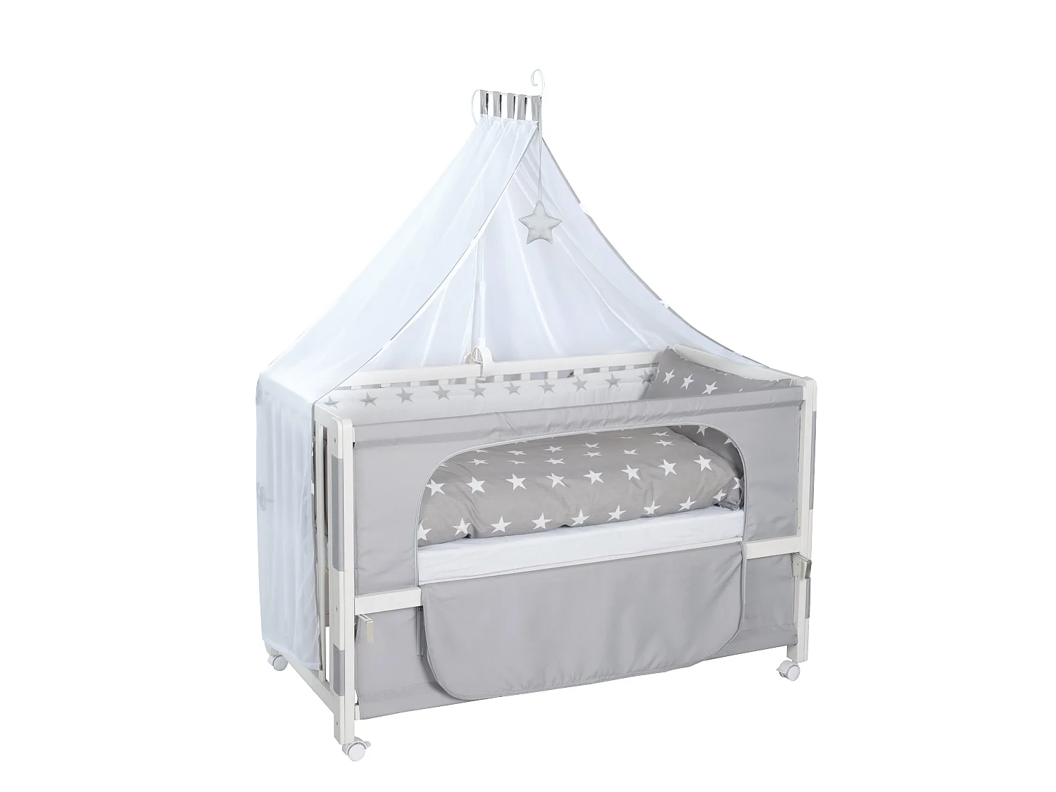 Roba Room Bed 60x120 cm Little Stars - Cuna auxiliar, Moisés, Cama infantil - Altura ajustable, Móvil, Certificado de seguridad