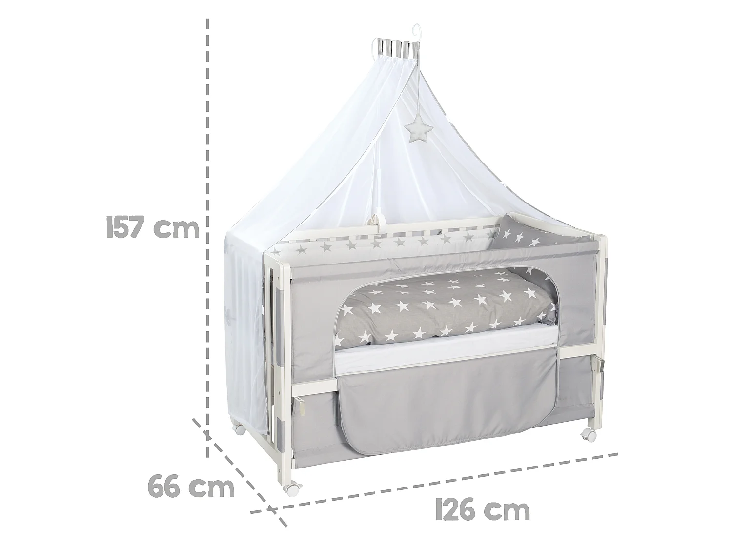 Roba Room Bed 60x120 cm Little Stars - Cuna auxiliar, Moisés, Cama infantil - Altura ajustable, Móvil, Certificado de seguridad