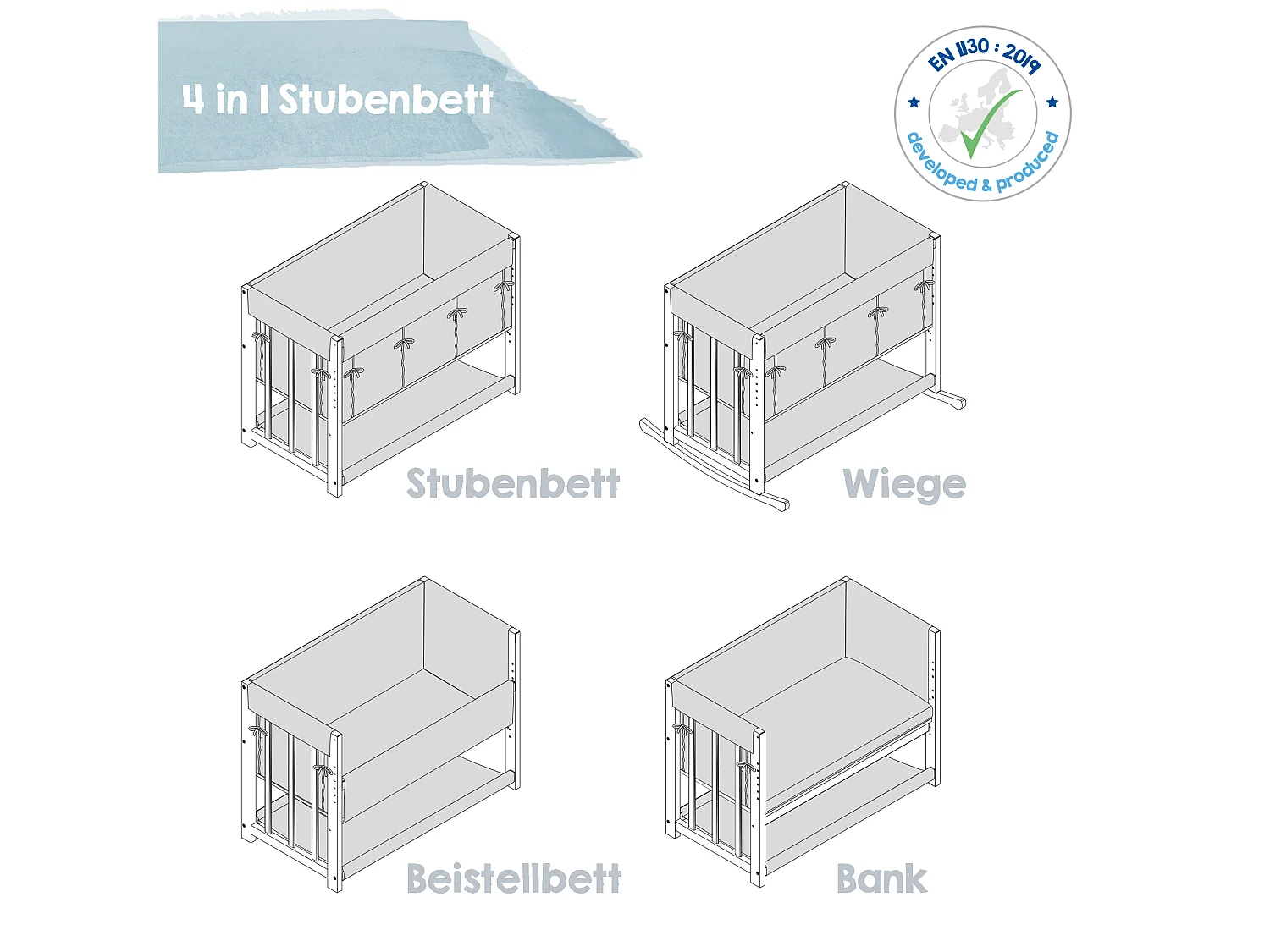 Lit Bébé 4 en 1 Indibär avec Matelas et Ensemble de Literie