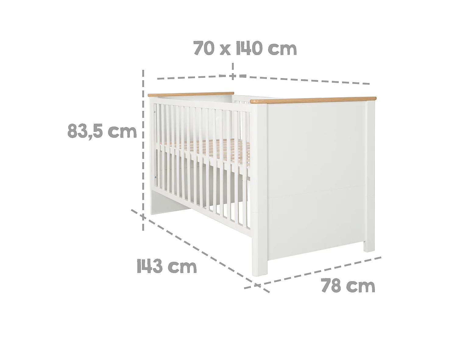 Lit bébé roba Ava 70x140 cm Blanc Bois de Chêne Lit Junior Convertible