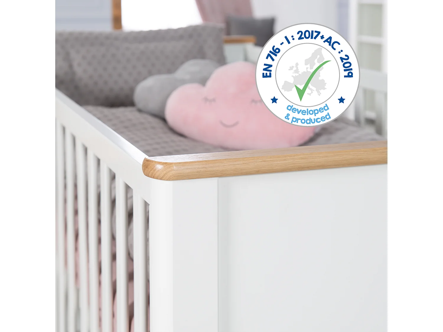 Lit bébé roba Ava 70x140 cm Blanc Bois de Chêne Lit Junior Convertible