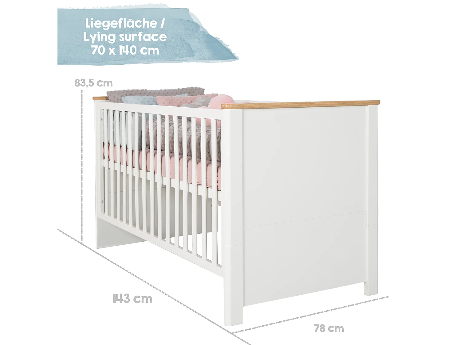 Lit bébé roba Ava 70x140 cm Blanc Bois de Chêne Lit Junior Convertible