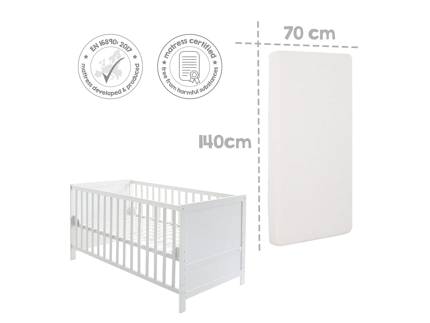 Ensemble de lit pour enfants Roba 'Sternenzauber' 70x140 cm - Blanc, Convertible, Matelas Inclus, Design Étoilé
