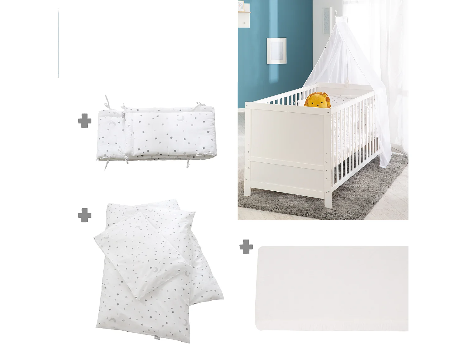 Ensemble de lit pour enfants Roba 'Sternenzauber' 70x140 cm - Blanc, Convertible, Matelas Inclus, Design Étoilé