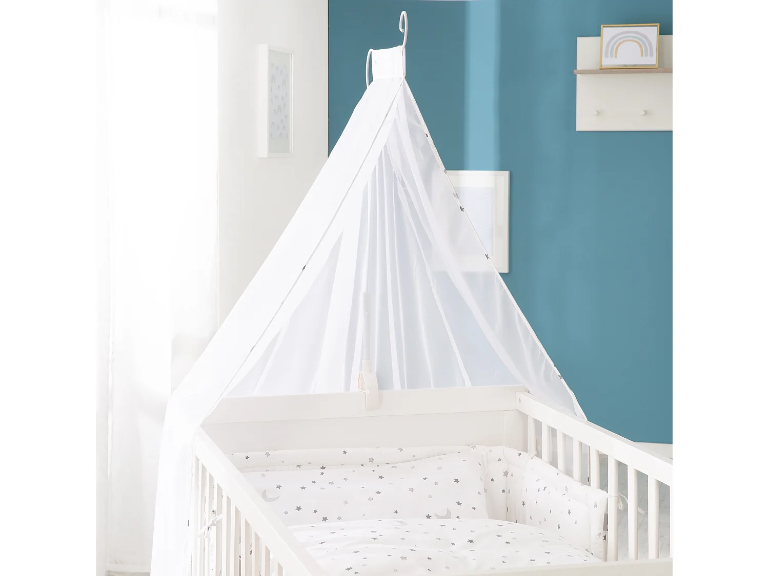 Ensemble de lit pour enfants Roba 'Sternenzauber' 70x140 cm - Blanc, Convertible, Matelas Inclus, Design Étoilé