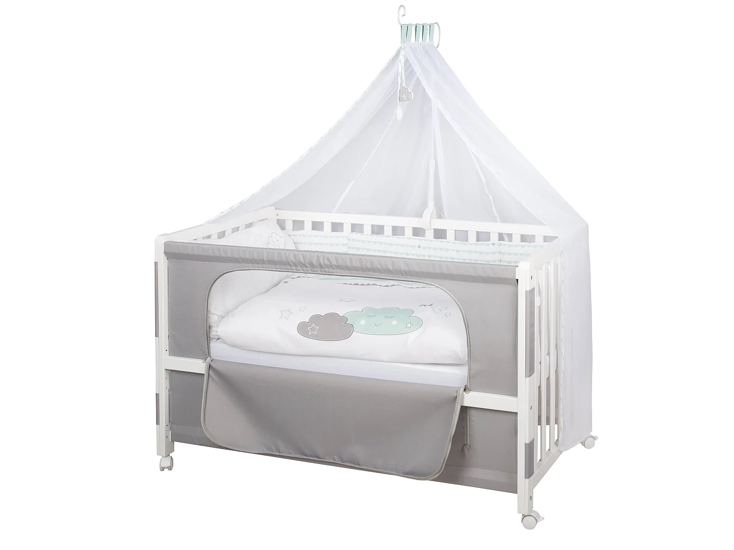 Lit de Chambre Nuage Heureux 60 x 120 cm avec Hauteur Réglable, Design Mobile et Caractéristiques de Sécurité