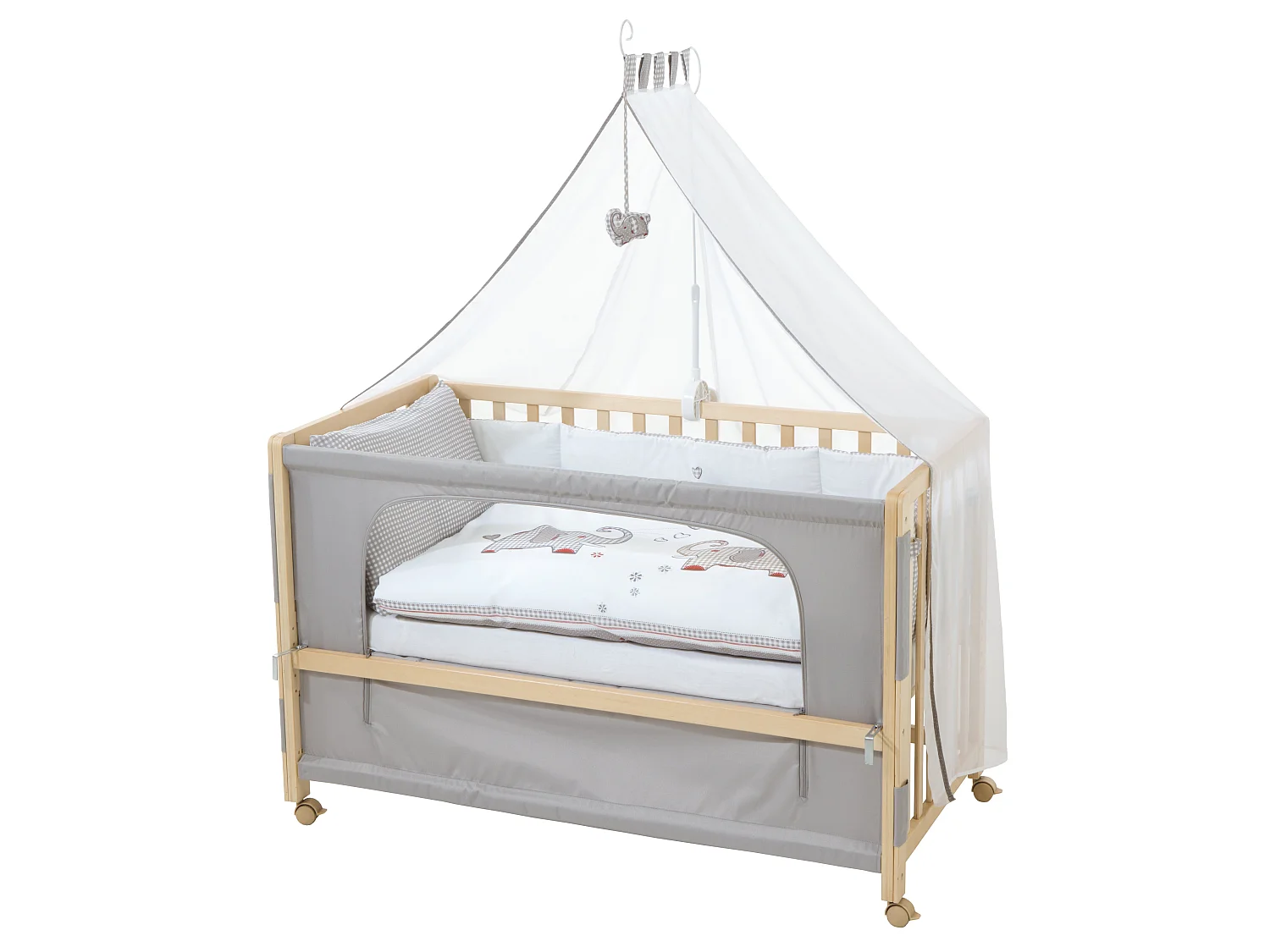 Lit Roba Room 60x120 cm Junbo Jumeaux Gris avec Hauteur Réglable et Roues Mobiles