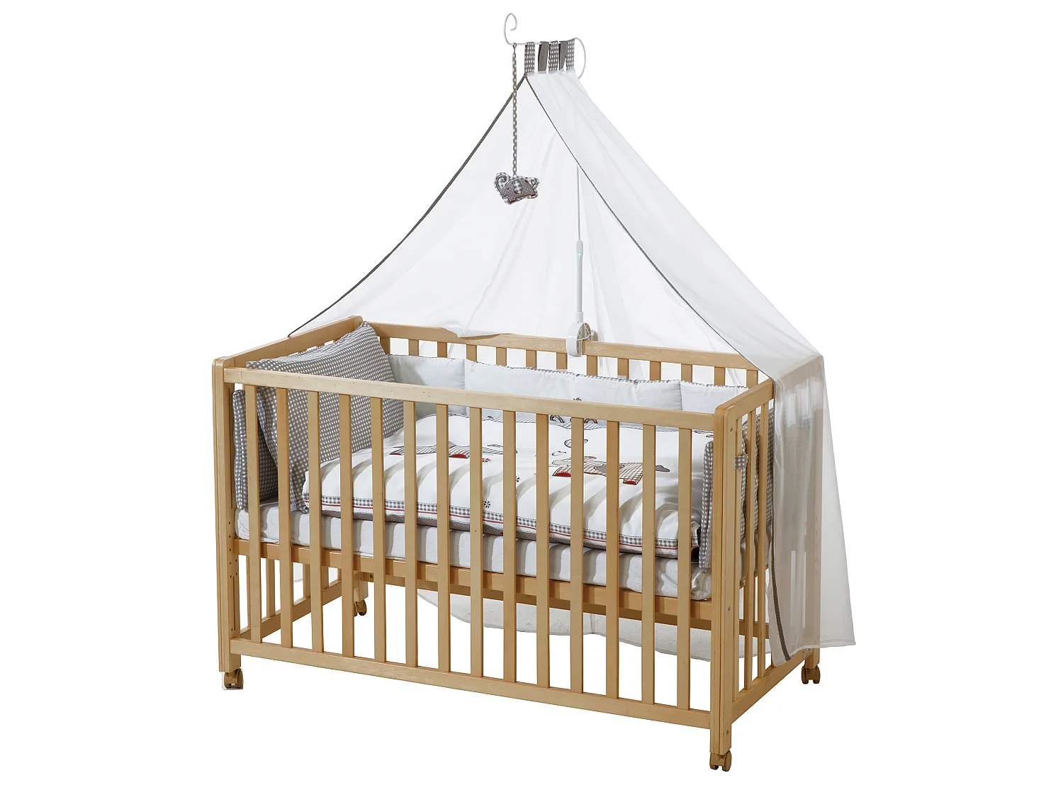 Lit Roba Room 60x120 cm Junbo Jumeaux Gris avec Hauteur Réglable et Roues Mobiles