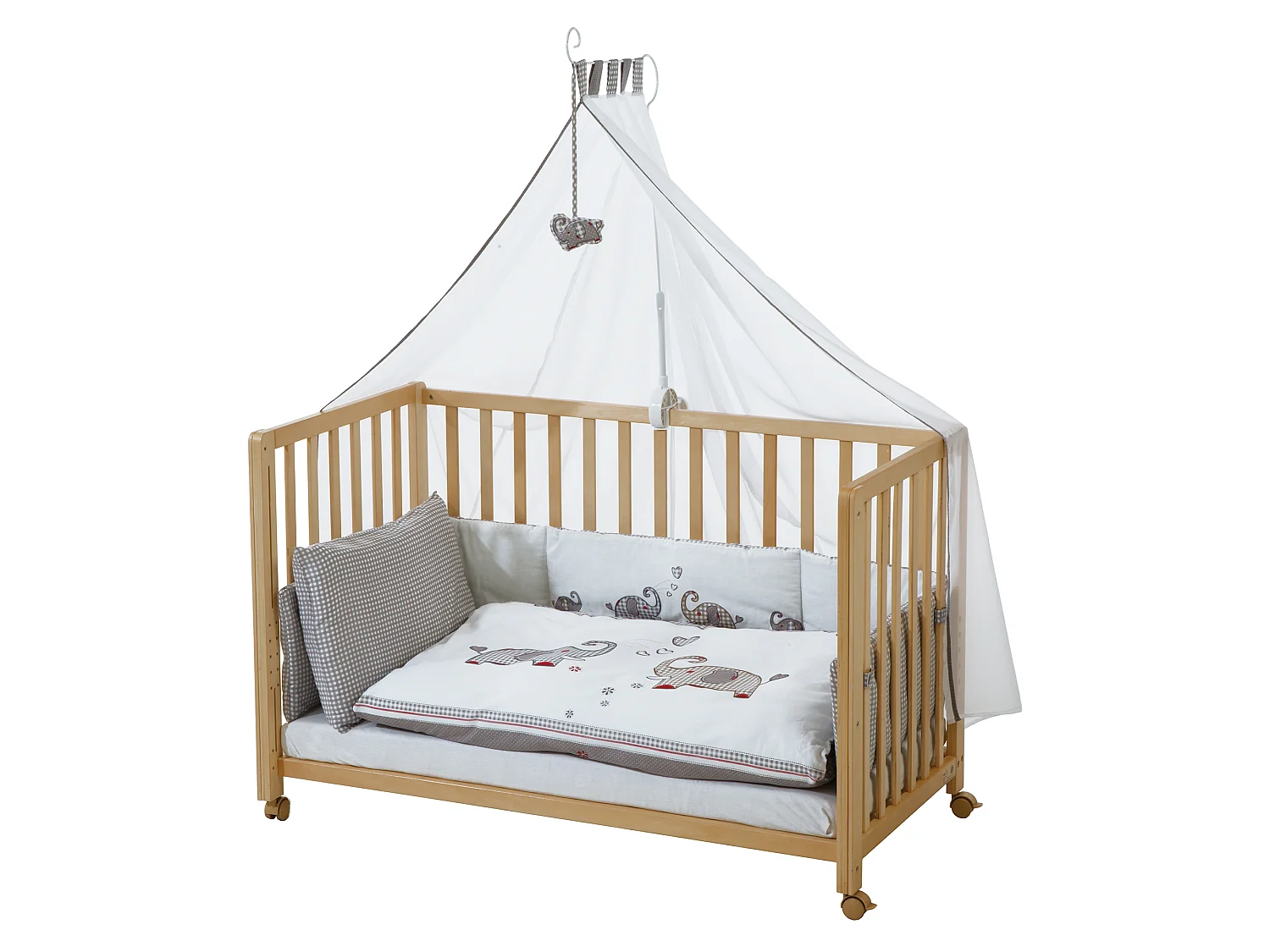 Lit Roba Room 60x120 cm Junbo Jumeaux Gris avec Hauteur Réglable et Roues Mobiles