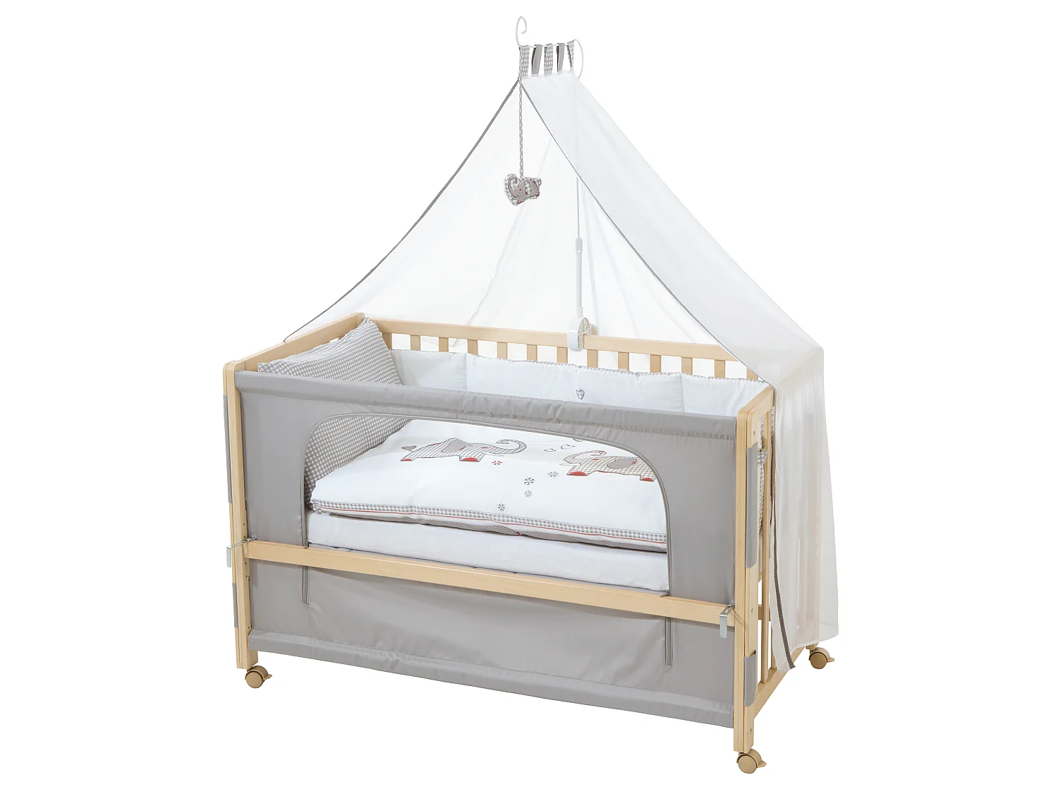 Lit Roba Room 60x120 cm Junbo Jumeaux Gris avec Hauteur Réglable et Roues Mobiles