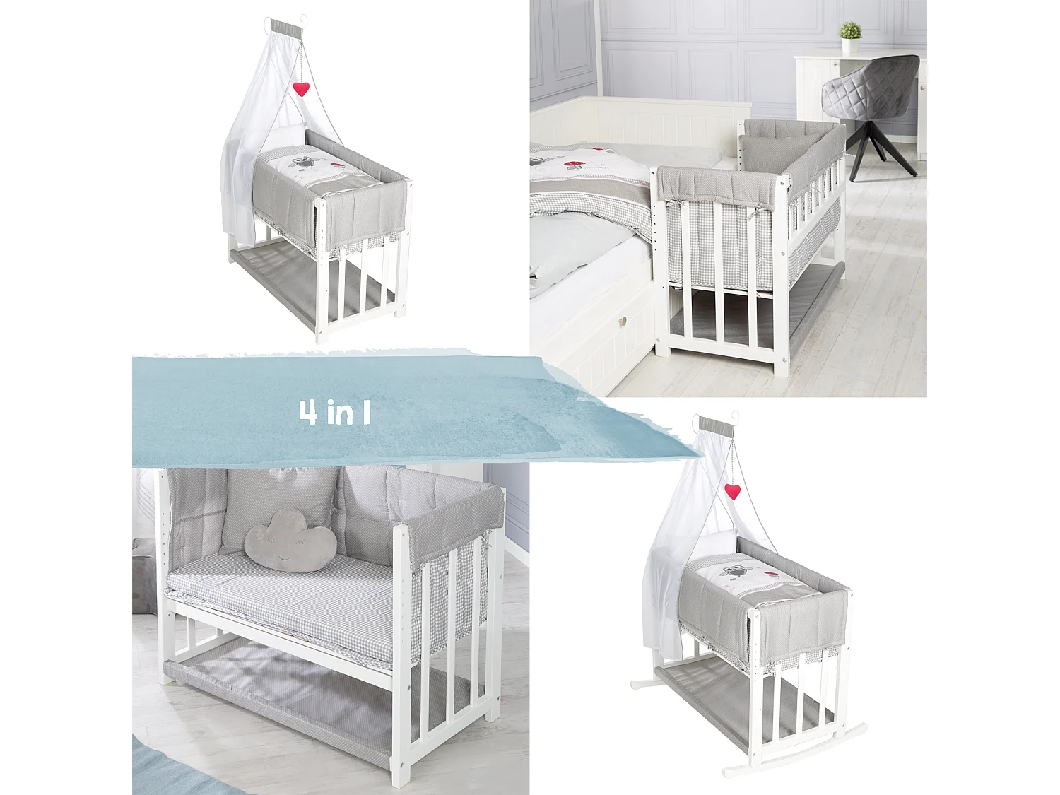 roba Stubenbett 4 en 1 Adam & Eule Cuna colecho Moisés Cama infantil