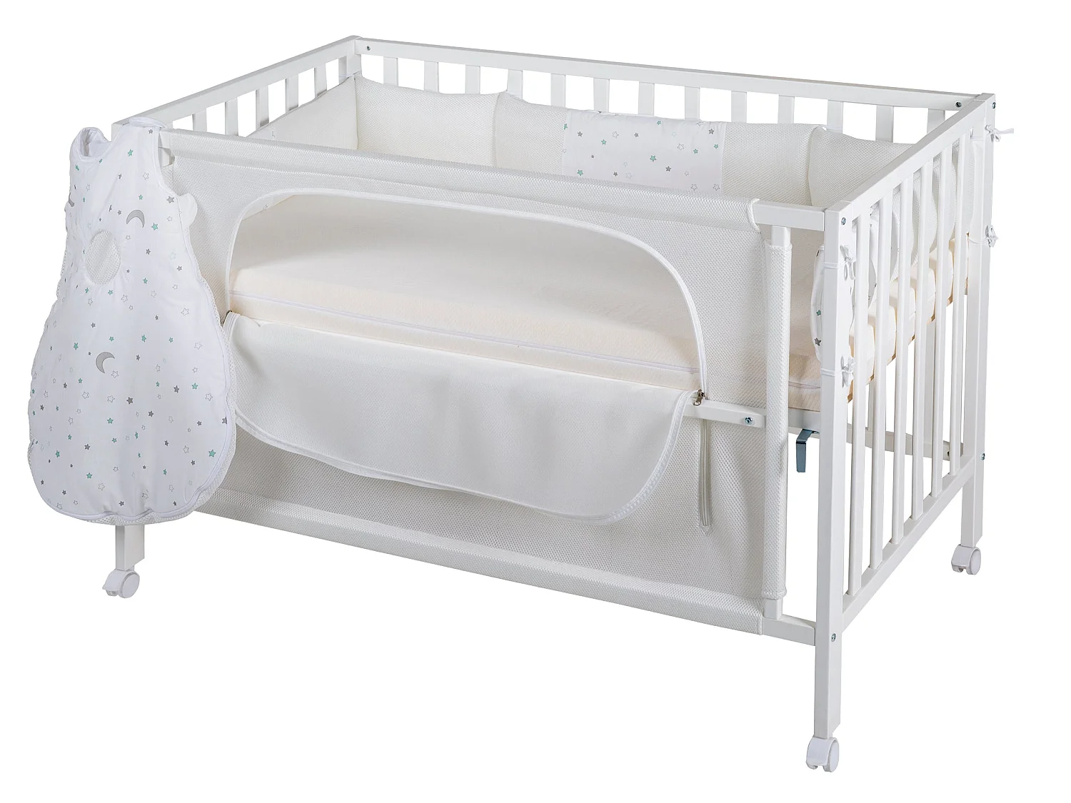 roba Room Bed 60x120 cm Sternenzauber - Beistellbett, Stubenbett, Kinderbett, safe asleep® Nestchen, Schlafsack Easy Air