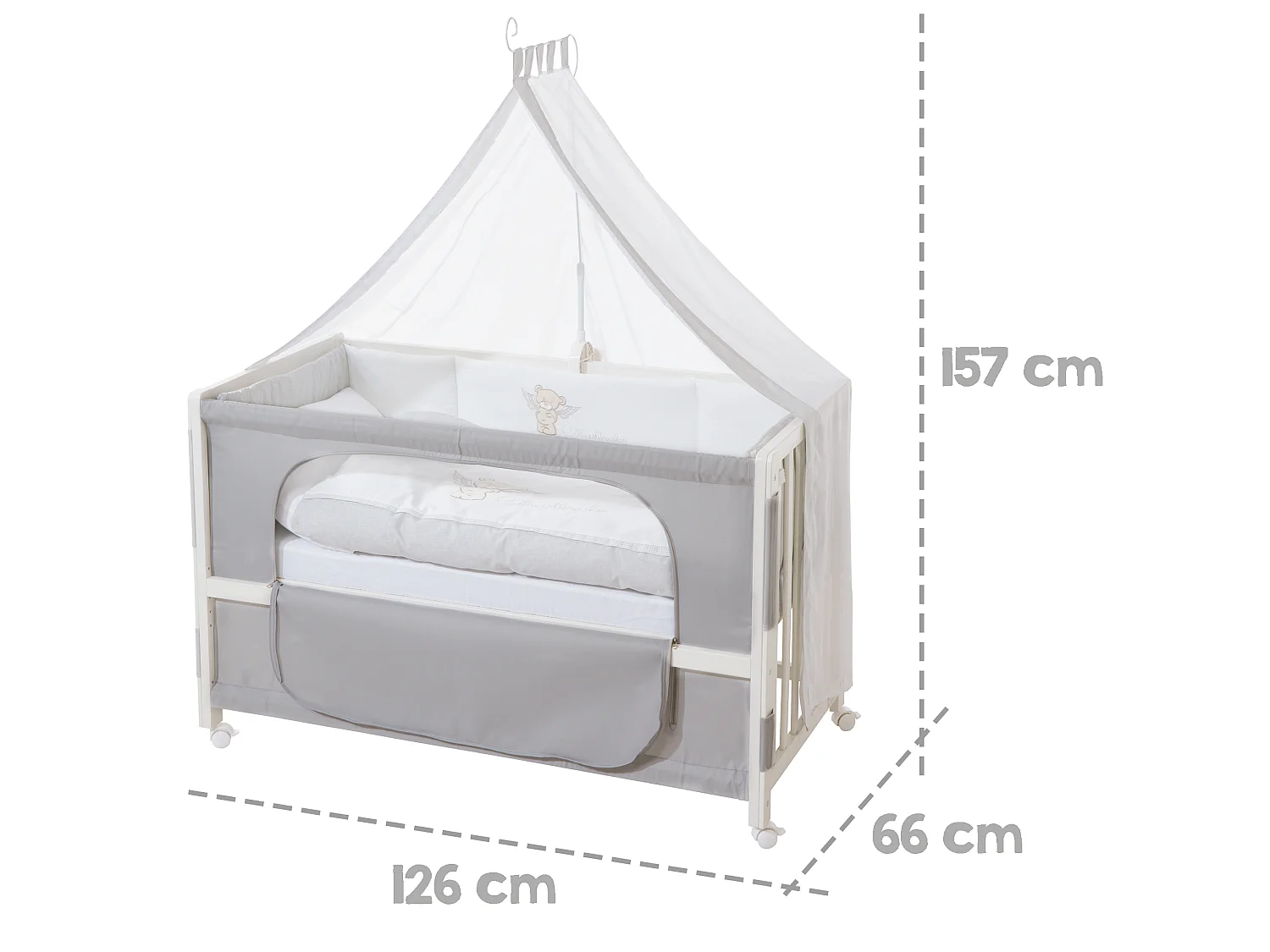 Roba Room Bed 60 x 120 cm Heartbreaker - Beistellbett, Stubenbett, Kinderbett con Altura Ajustable y Función Móvil