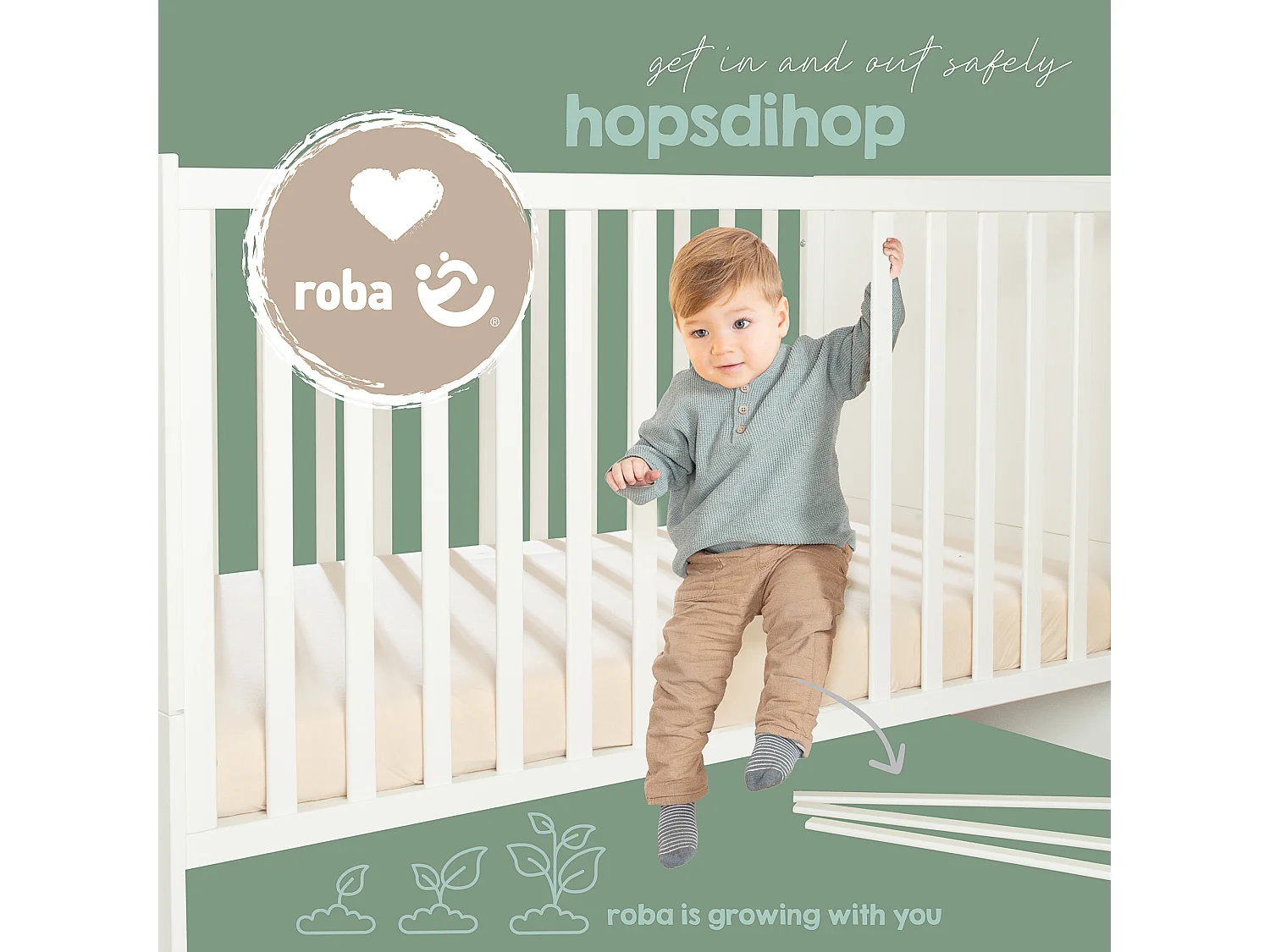 Lit Bébé Moderne Beige Momo pour Bébés et Enfants 70x140 cm - Roba Kombi-Kinderbett