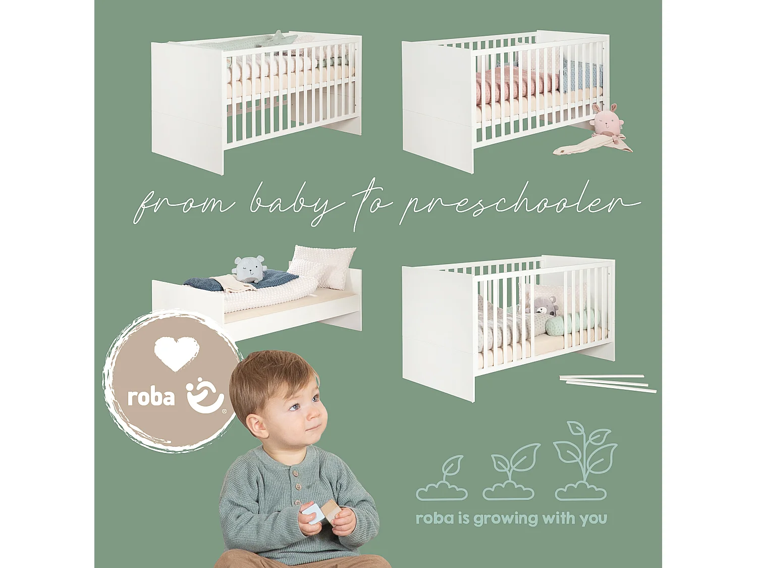 Lit Bébé Moderne Beige Momo pour Bébés et Enfants 70x140 cm - Roba Kombi-Kinderbett