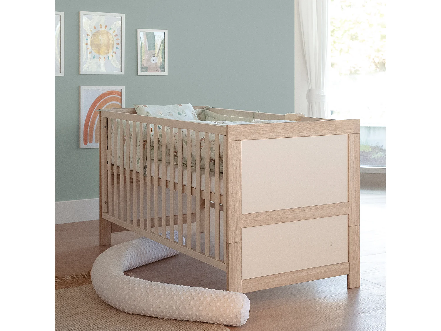 Lit Bébé Moderne Beige Momo pour Bébés et Enfants 70x140 cm - Roba Kombi-Kinderbett