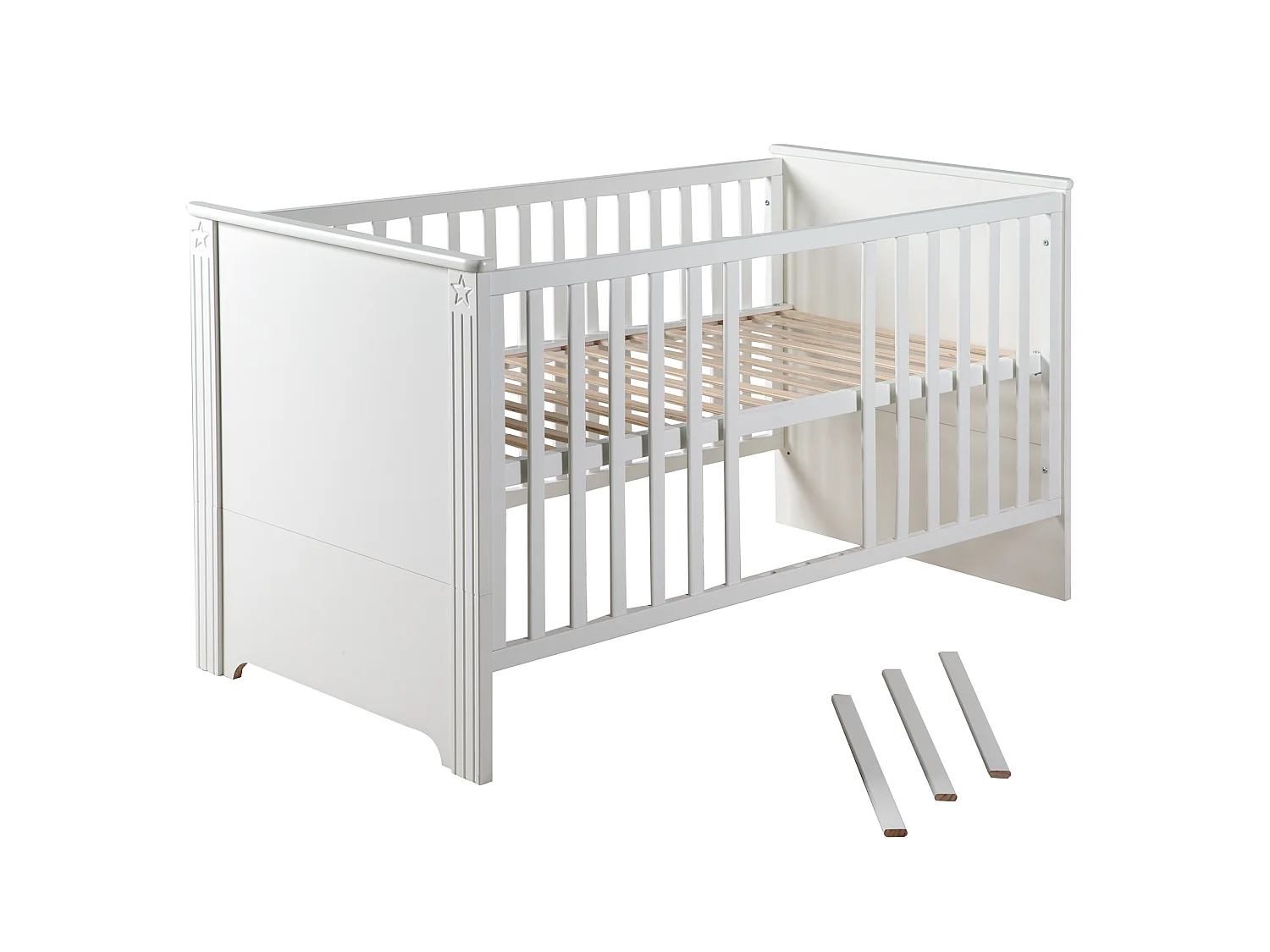Lit bébé Roba Maxi en blanc cassé, réglable en 3 hauteurs, se transforme en lit junior, 70x140cm, Fabriqué dans l'UE