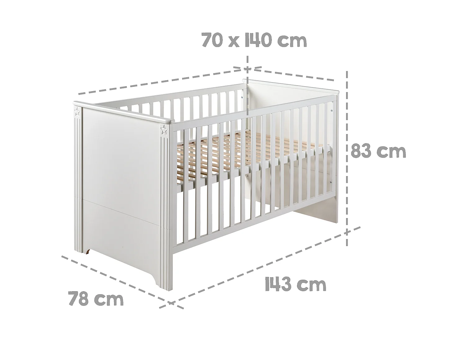 Lit bébé Roba Maxi en blanc cassé, réglable en 3 hauteurs, se transforme en lit junior, 70x140cm, Fabriqué dans l'UE