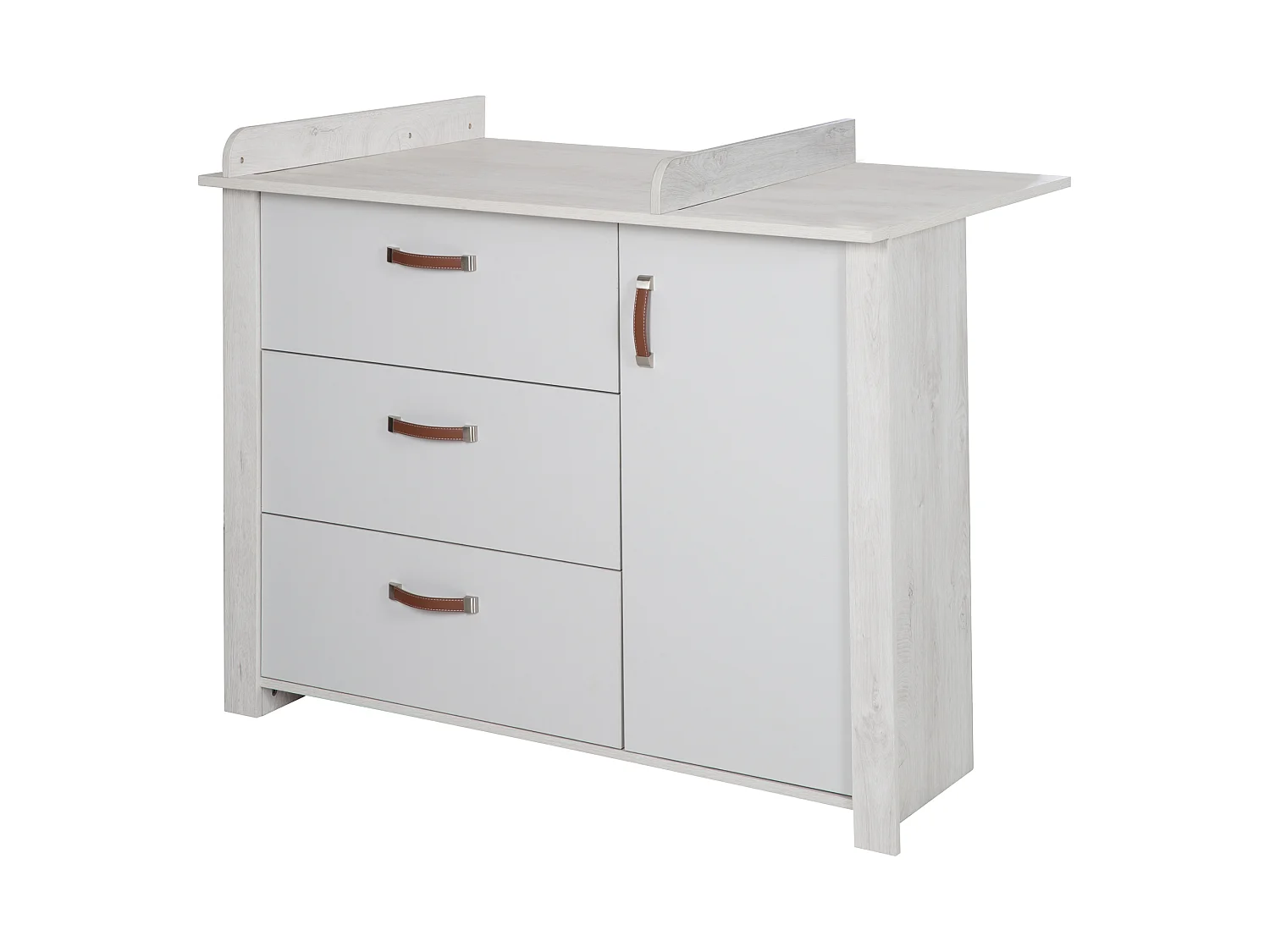 Ensemble de chambre de bébé Roba Mila 3 pièces en blanc et décor Goldeiche avec design moderne et poignées aspect cuir