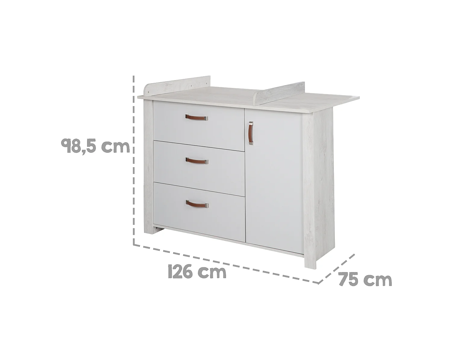 Ensemble de chambre de bébé Roba Mila 3 pièces en blanc et décor Goldeiche avec design moderne et poignées aspect cuir