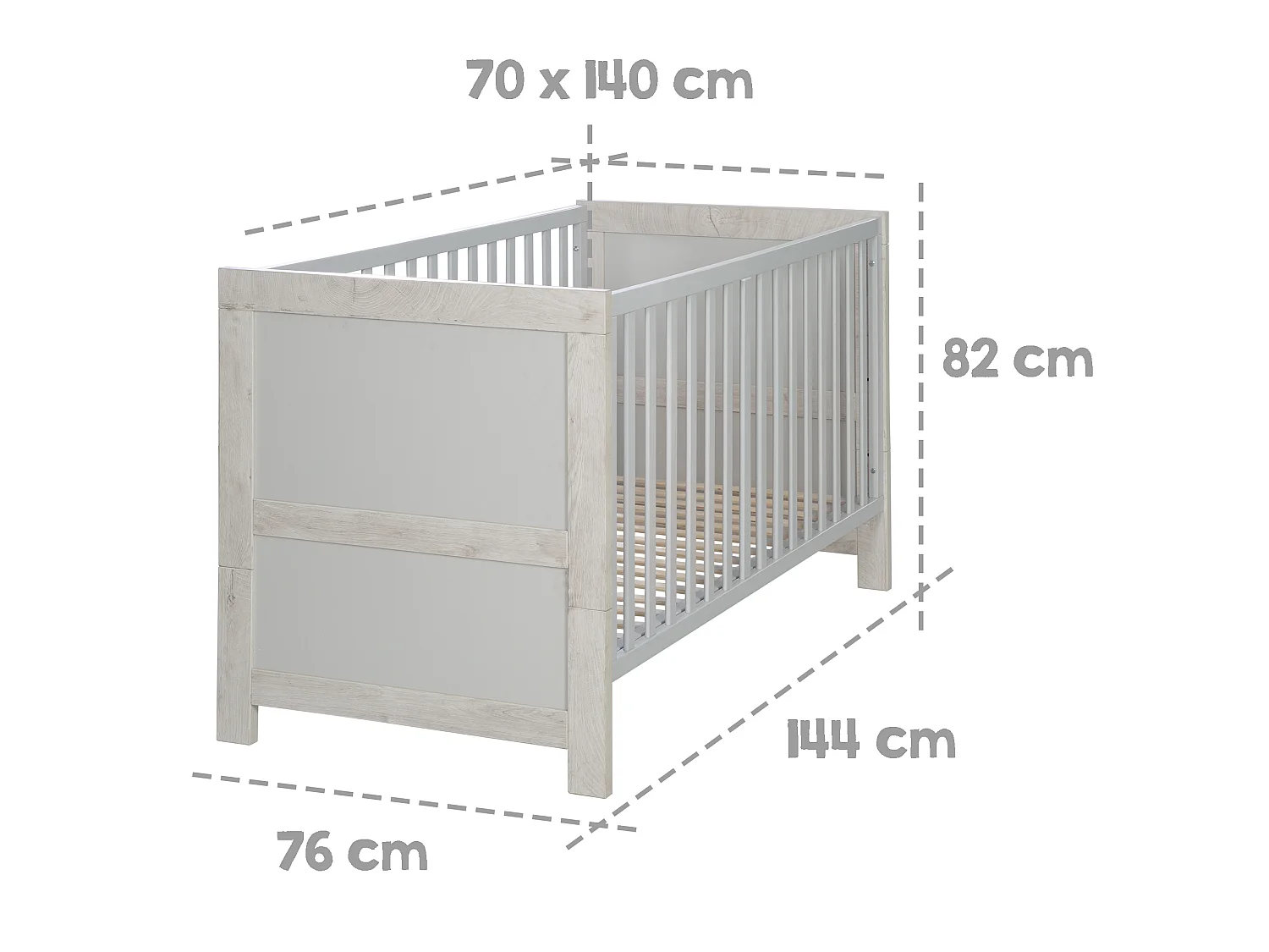 Ensemble de chambre de bébé Roba Mila 3 pièces en blanc et décor Goldeiche avec design moderne et poignées aspect cuir