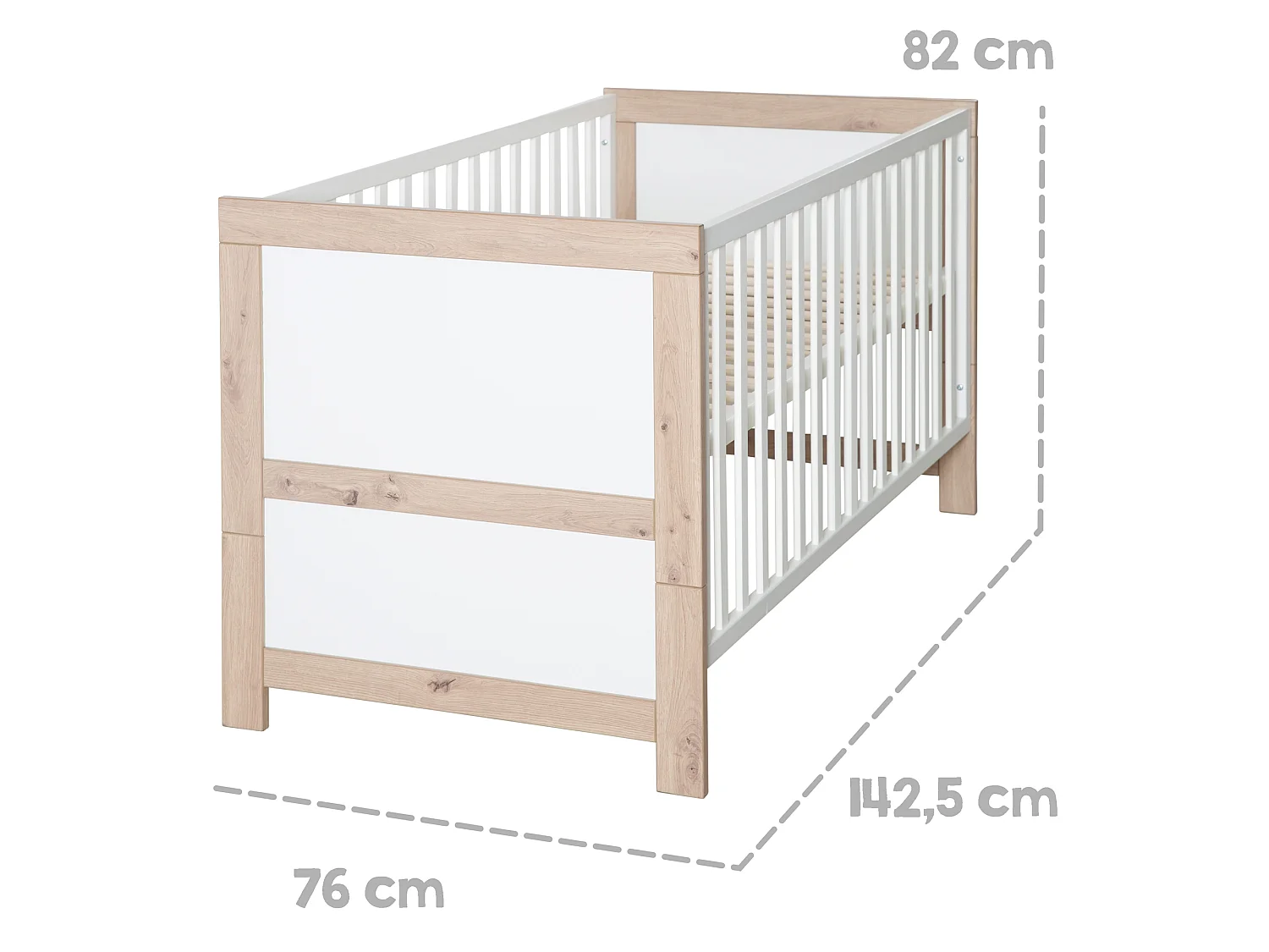 Ensemble de chambre de bébé 'Ira' 3 pièces avec décoration blanche et en bois 'Wildeiche' - Design moderne