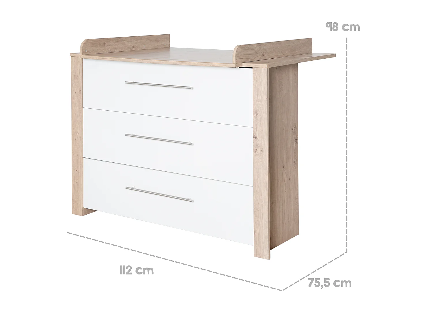 Ensemble de chambre de bébé 'Ira' 3 pièces avec décoration blanche et en bois 'Wildeiche' - Design moderne