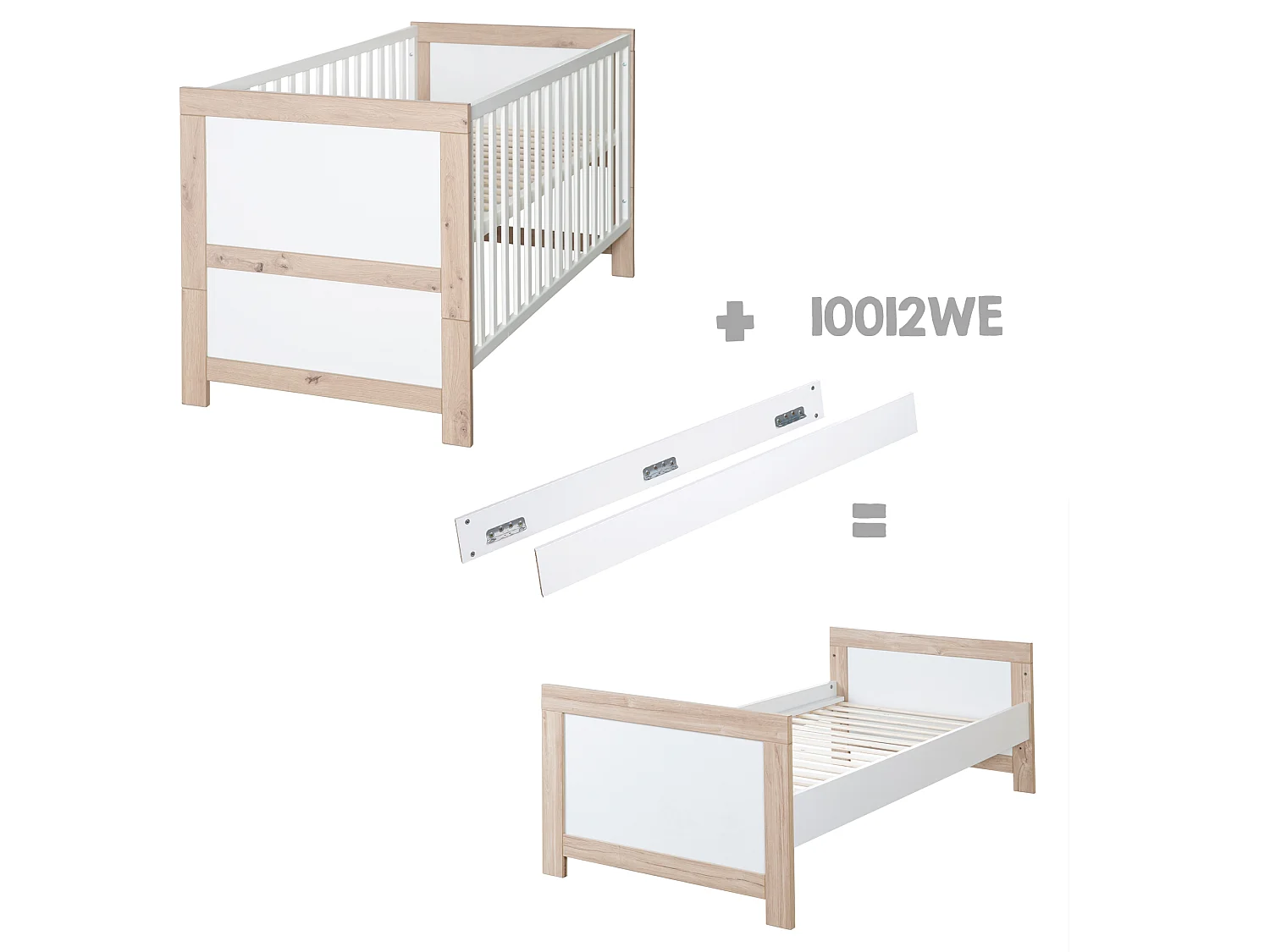 Ensemble de chambre de bébé 'Ira' 3 pièces avec décoration blanche et en bois 'Wildeiche' - Design moderne