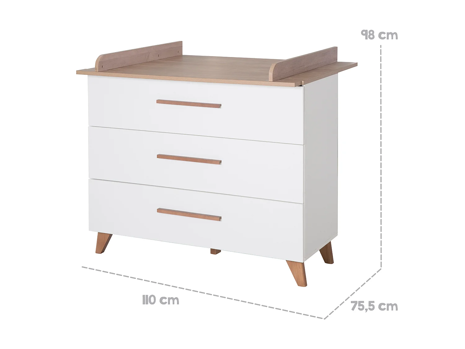 Ensemble de chambre de bébé moderne 'Lennie' 3 pièces en blanc et design chêne côtier