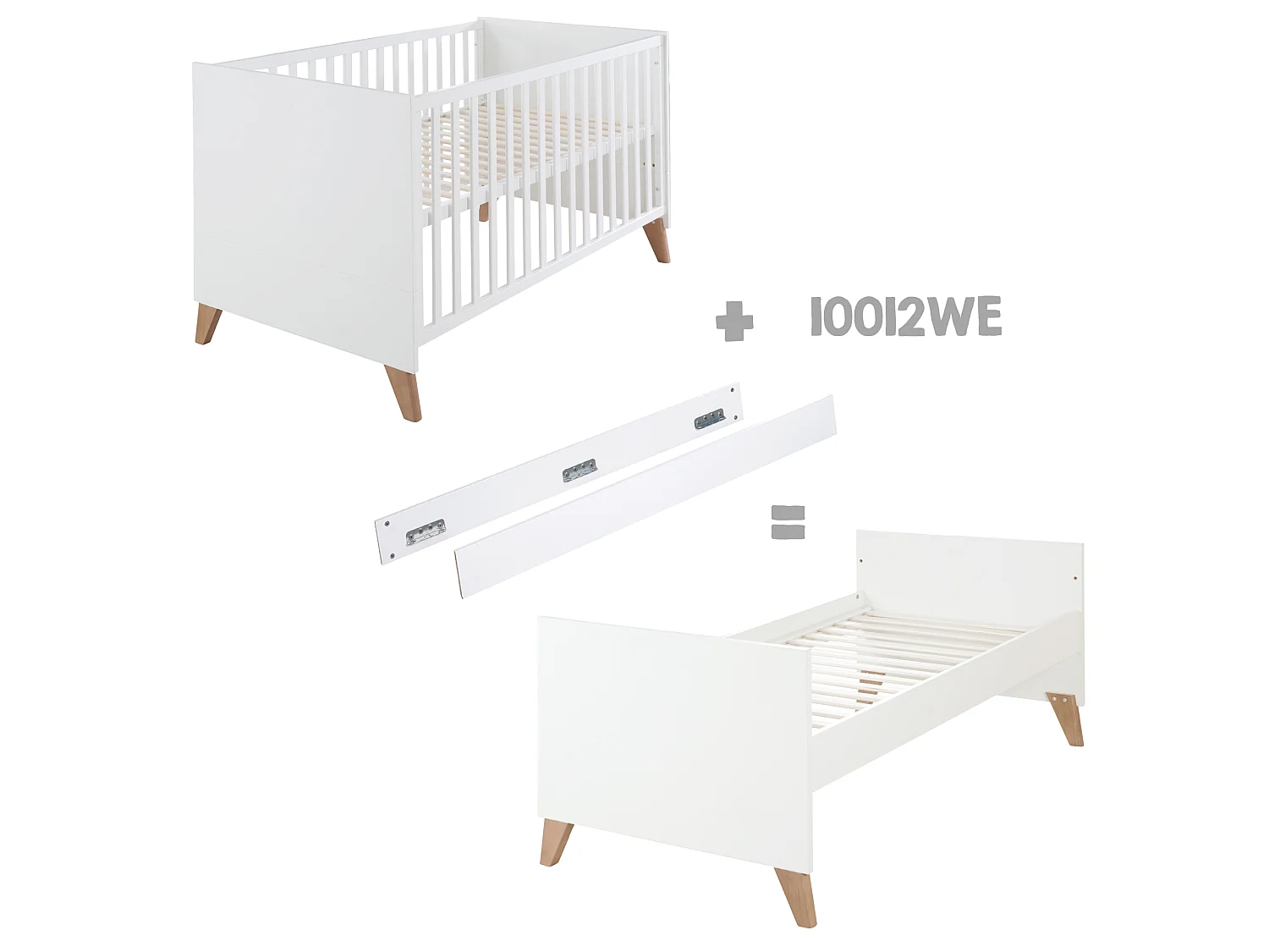 Ensemble de chambre de bébé moderne 'Lennie' 3 pièces en blanc et design chêne côtier