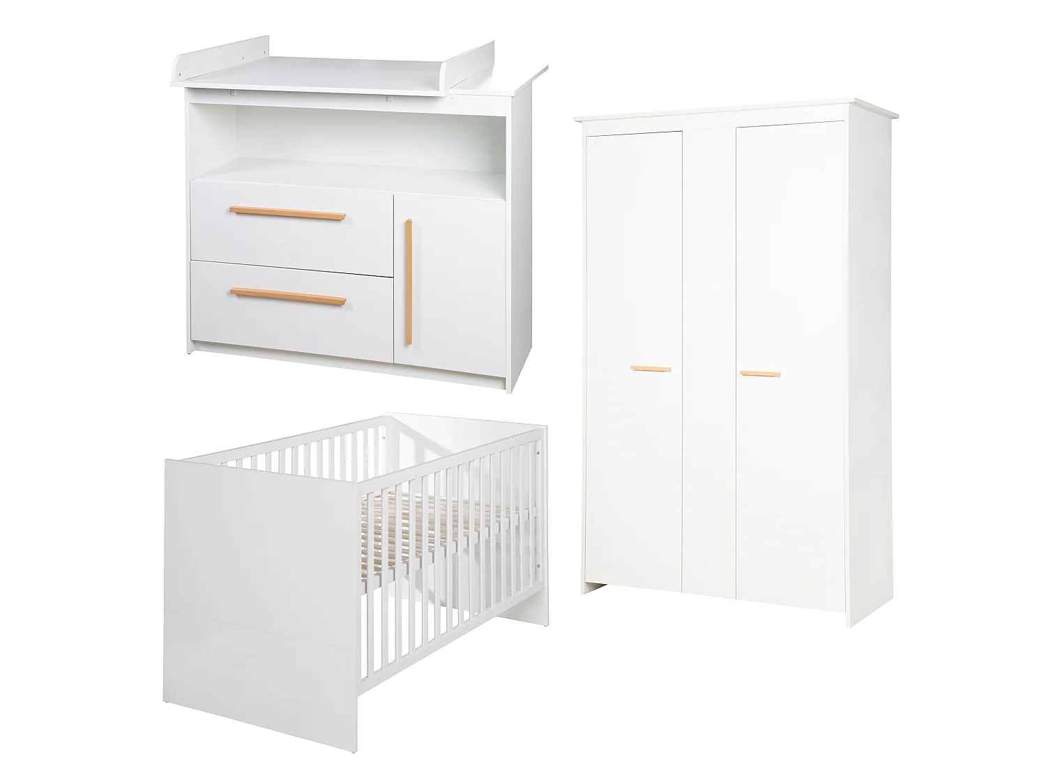Set chambre bébé Lilo 3 pièces – ensemble mobilier bébé avec lit 70x140 cm, commode à langer et armoire 2 portes
