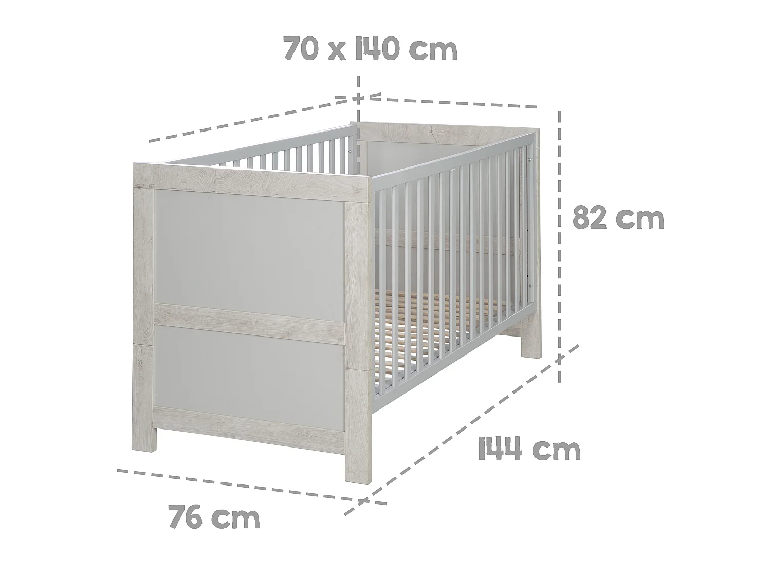 Ensemble de mobilier pour bébé moderne en 2 pièces Mila en finition gris clair et chêne blanc