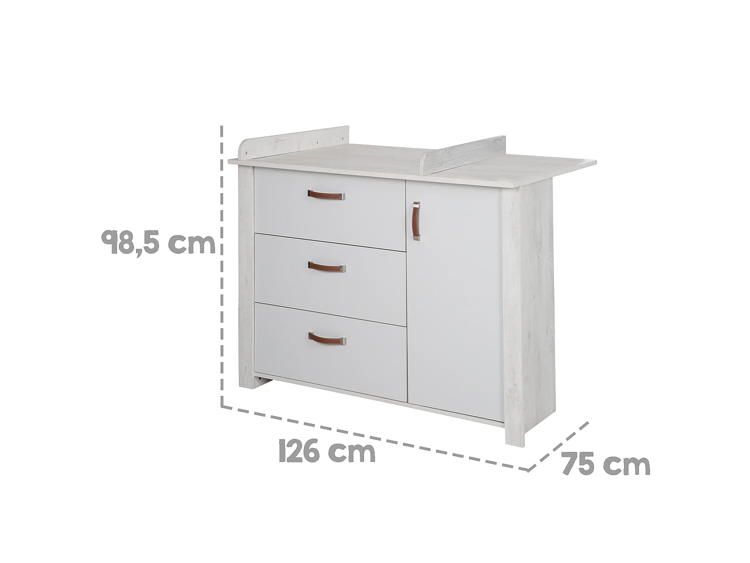 Ensemble de mobilier pour bébé moderne en 2 pièces Mila en finition gris clair et chêne blanc