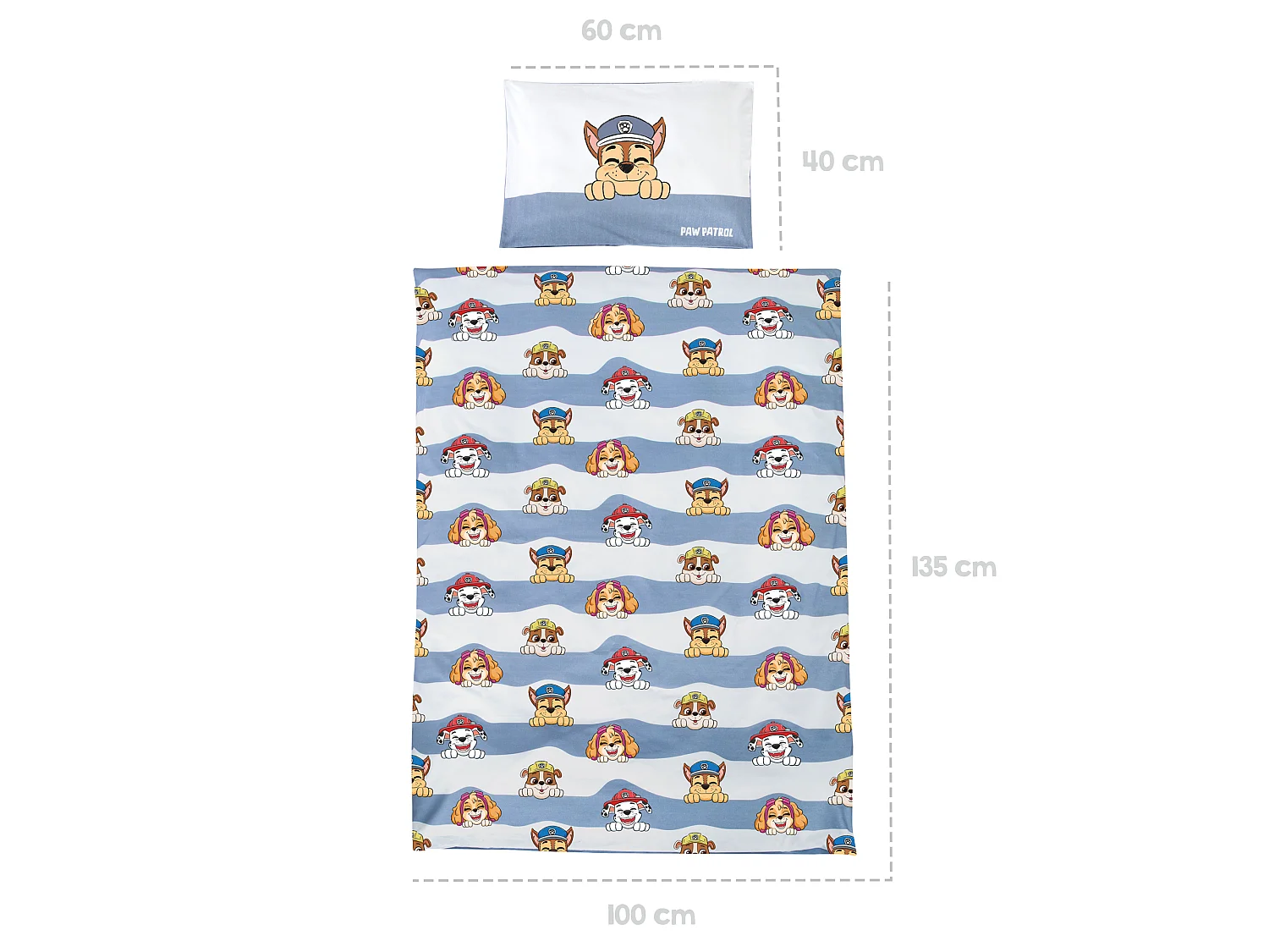 Set di biancheria da letto Paw Patrol 2 pezzi per bambini - stampa Marshall, Rubble, Chase, Skye