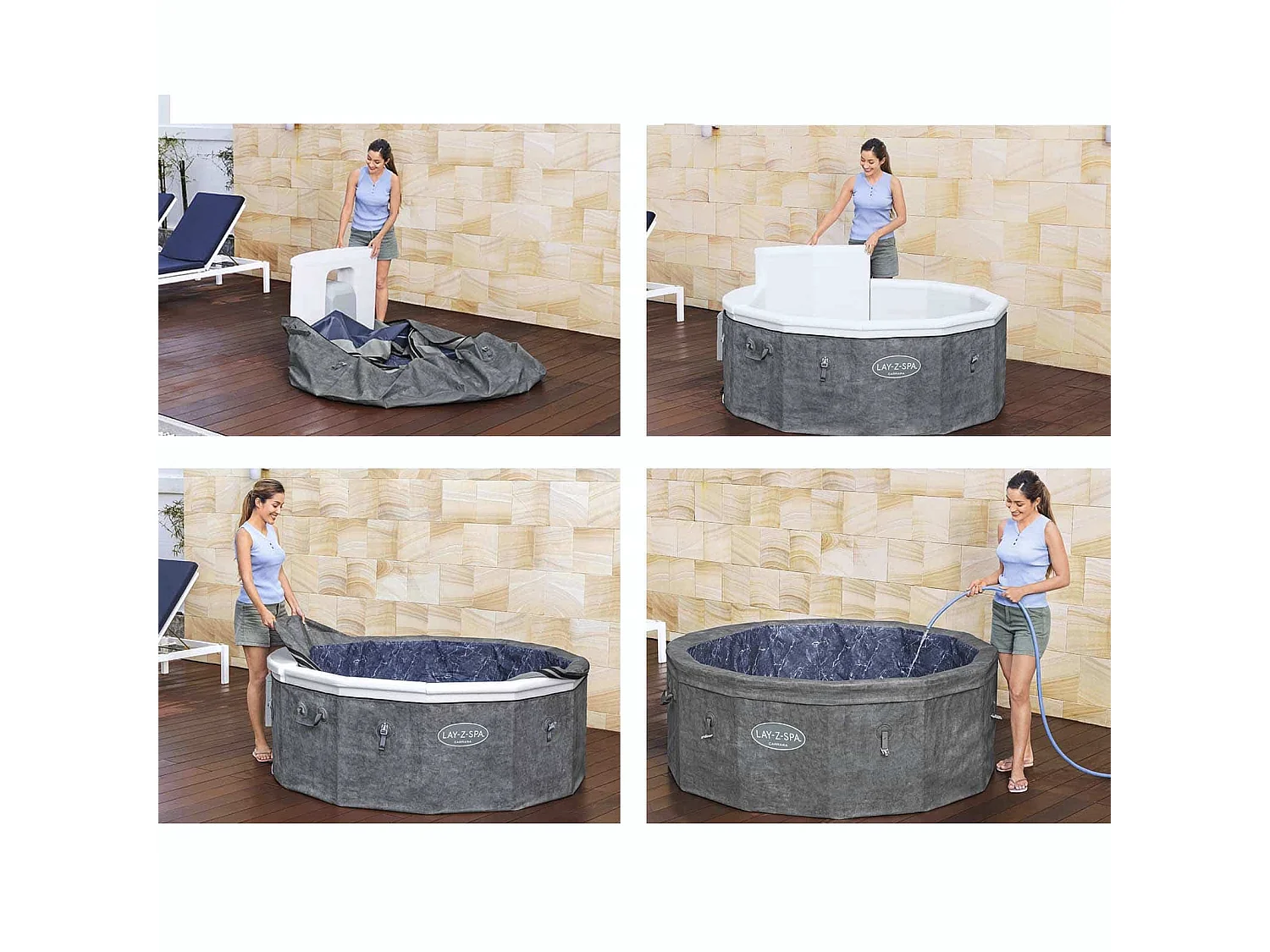Spa gonflable Bestway Lay-Z-Spa Carrara rond 4 à 6 personnes, 140 buses AirJet, gris effet pierre