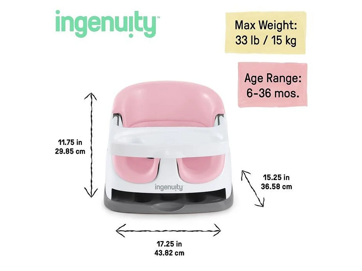 INGENUITY Siège d'appoint bébé 2-en-1 portable avec plateau amovible, Pivoine Rose