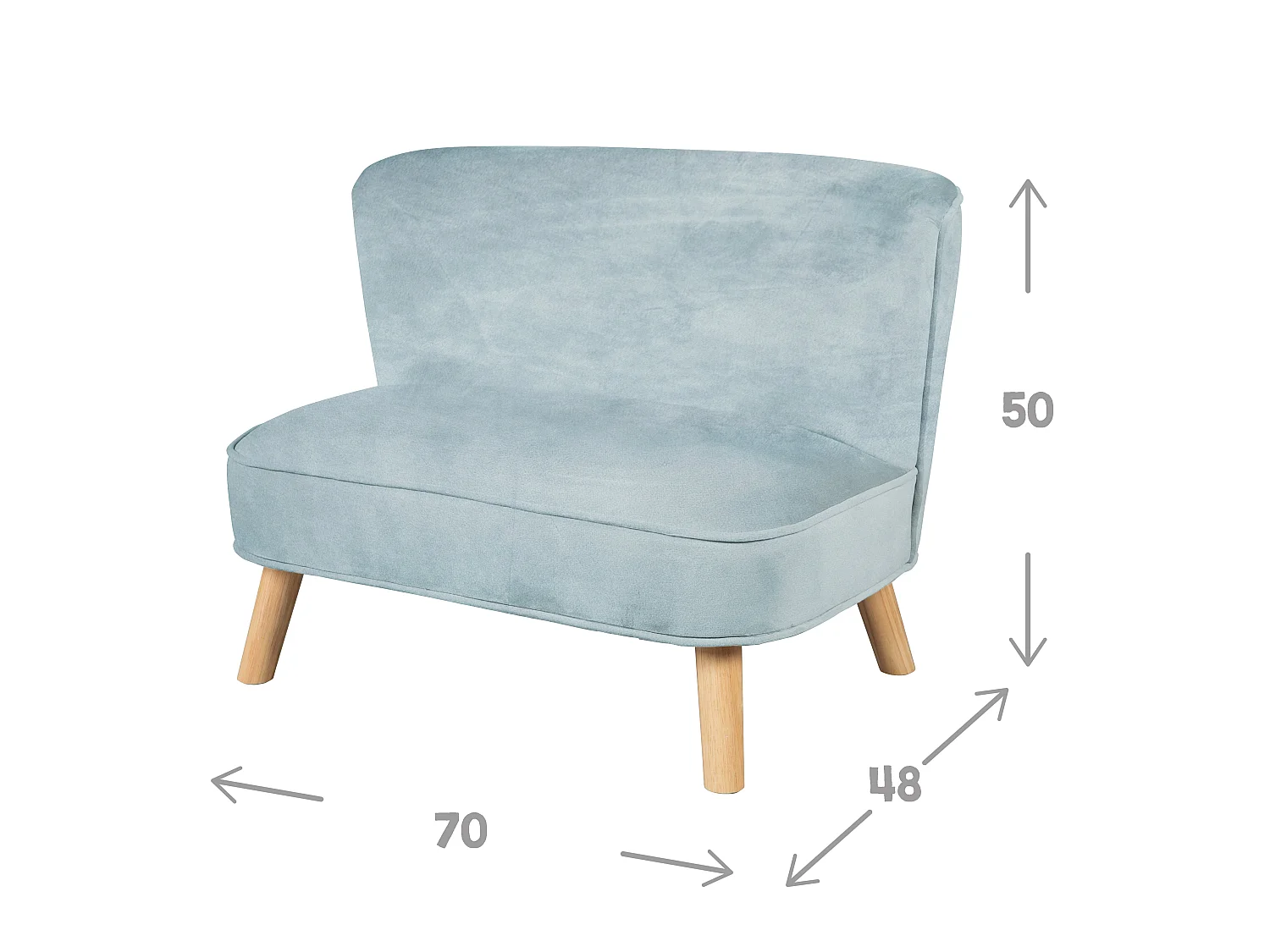 Ensemble Canapé Roba Lil avec Canapé Enfant, Tabouret et Coussin en Bleu Ciel - Look Rétro, Tissu Velours