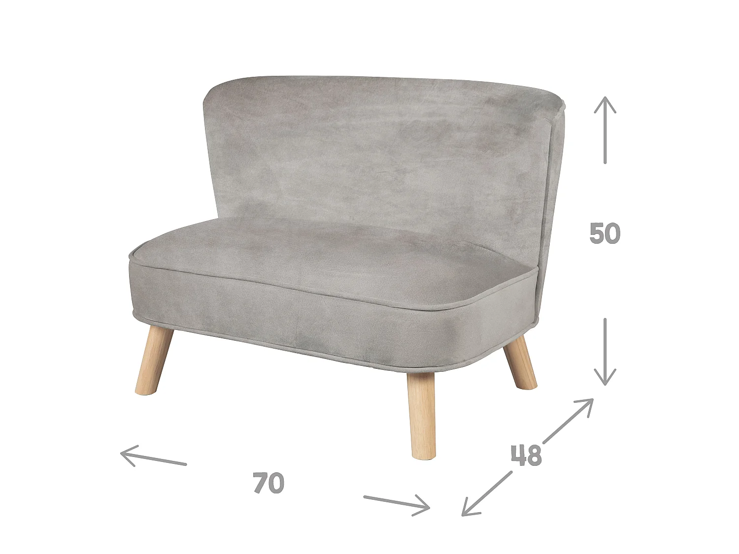 Ensemble Canapé Roba Lil avec Canapé, Fauteuil & Coussin en Forme de Nuage - Gris Argenté, Style Rétro, Velours, Mobilier pour Enfants