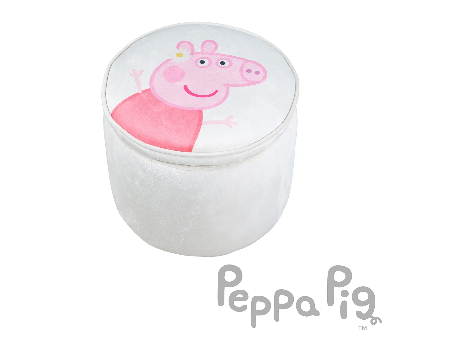 Kinderen Ronde Peppa Pig Gestoffeerde Kruk - Beige Fluweel - Veilige & Comfortabele Zitplaatsen voor Kinderen