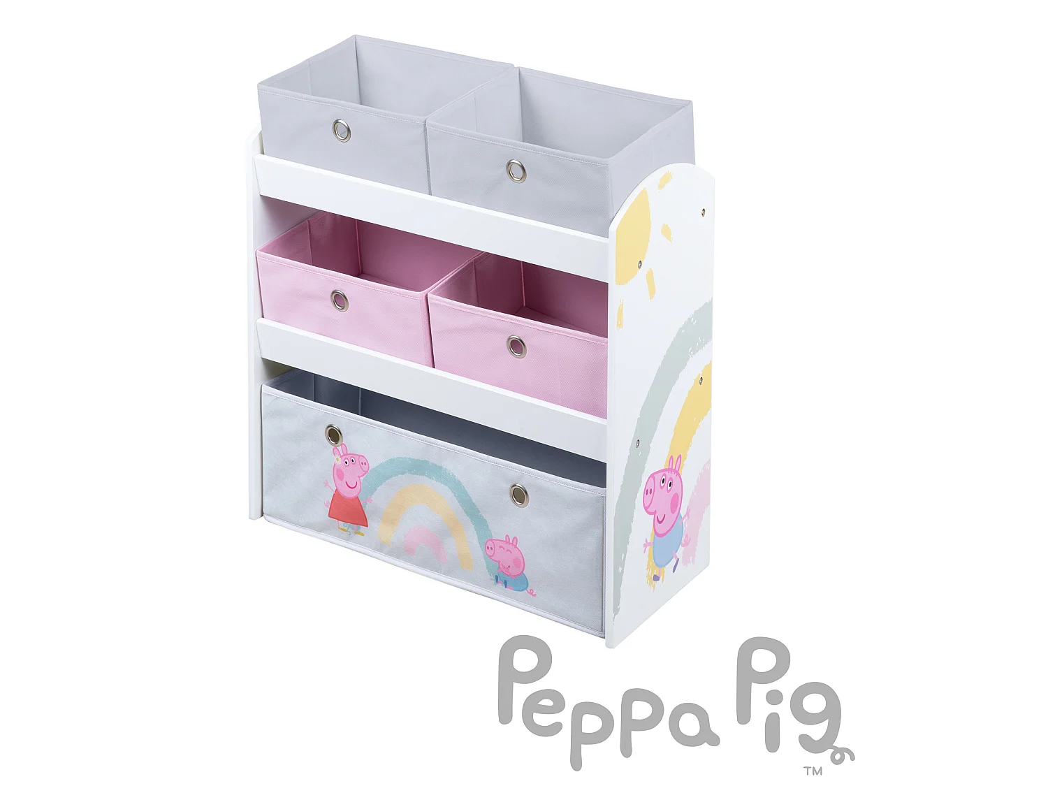 Estantería de almacenamiento de juguetes de madera Roba Peppa Pig con 5 cajas de tela para la organización de la habitación de los niños