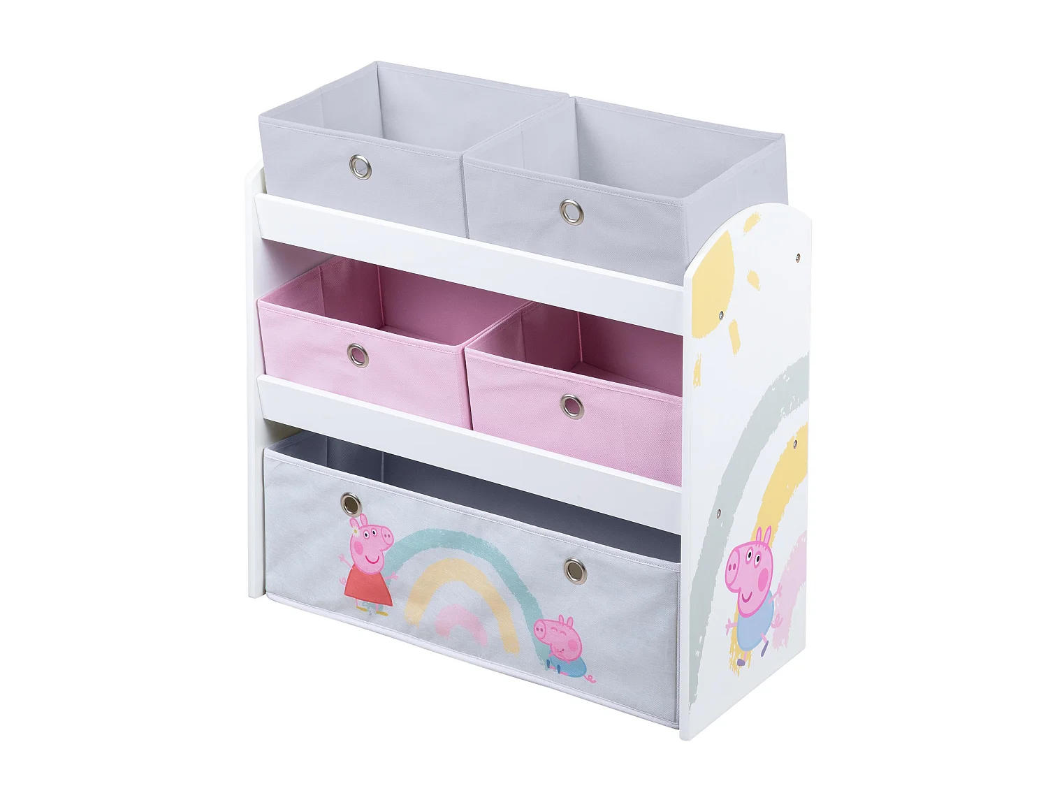 Estantería de almacenamiento de juguetes de madera Roba Peppa Pig con 5 cajas de tela para la organización de la habitación de los niños