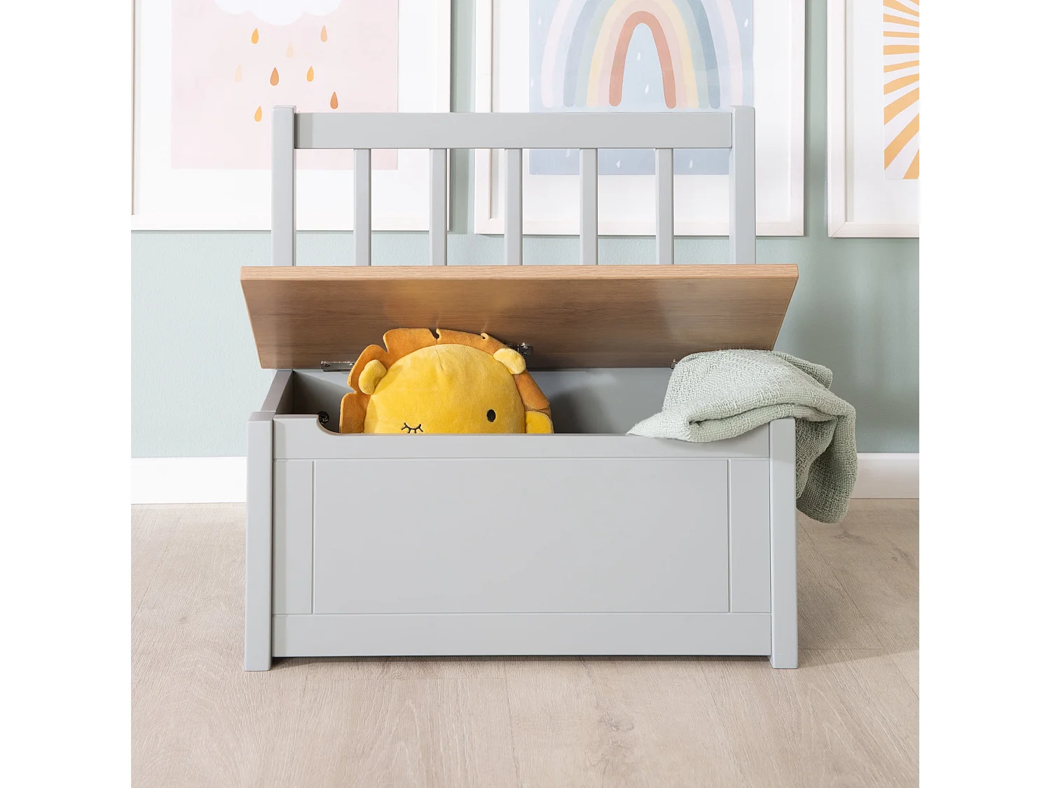 Roba Kindertruhenbank 'Woody' Baúl de Juguete de Madera en Taupe con Almacenamiento para Niños 18M+