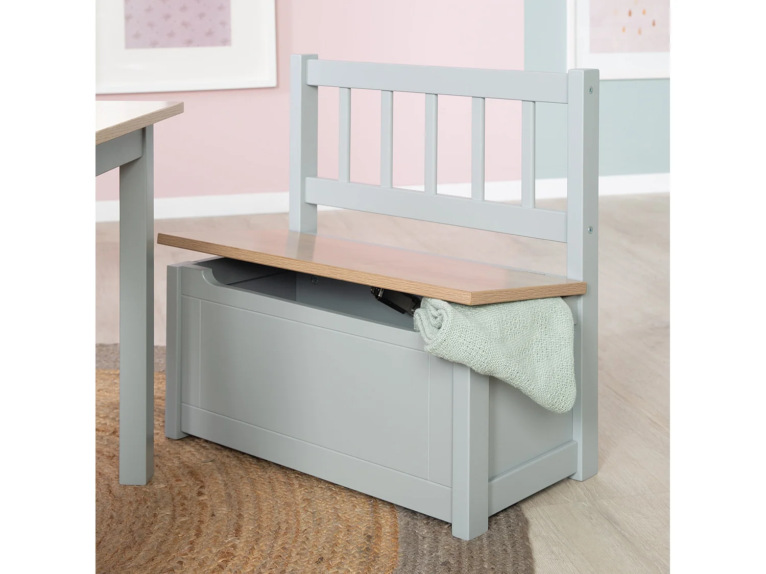 Roba Kindertruhenbank 'Woody' Baúl de Juguete de Madera en Taupe con Almacenamiento para Niños 18M+