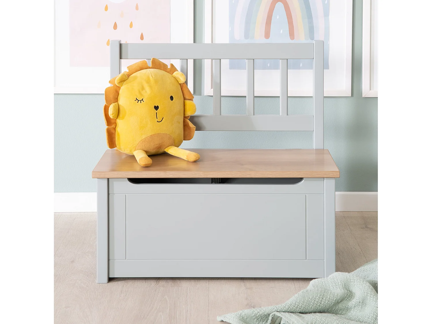 Roba Kindertruhenbank 'Woody' Baúl de Juguete de Madera en Taupe con Almacenamiento para Niños 18M+